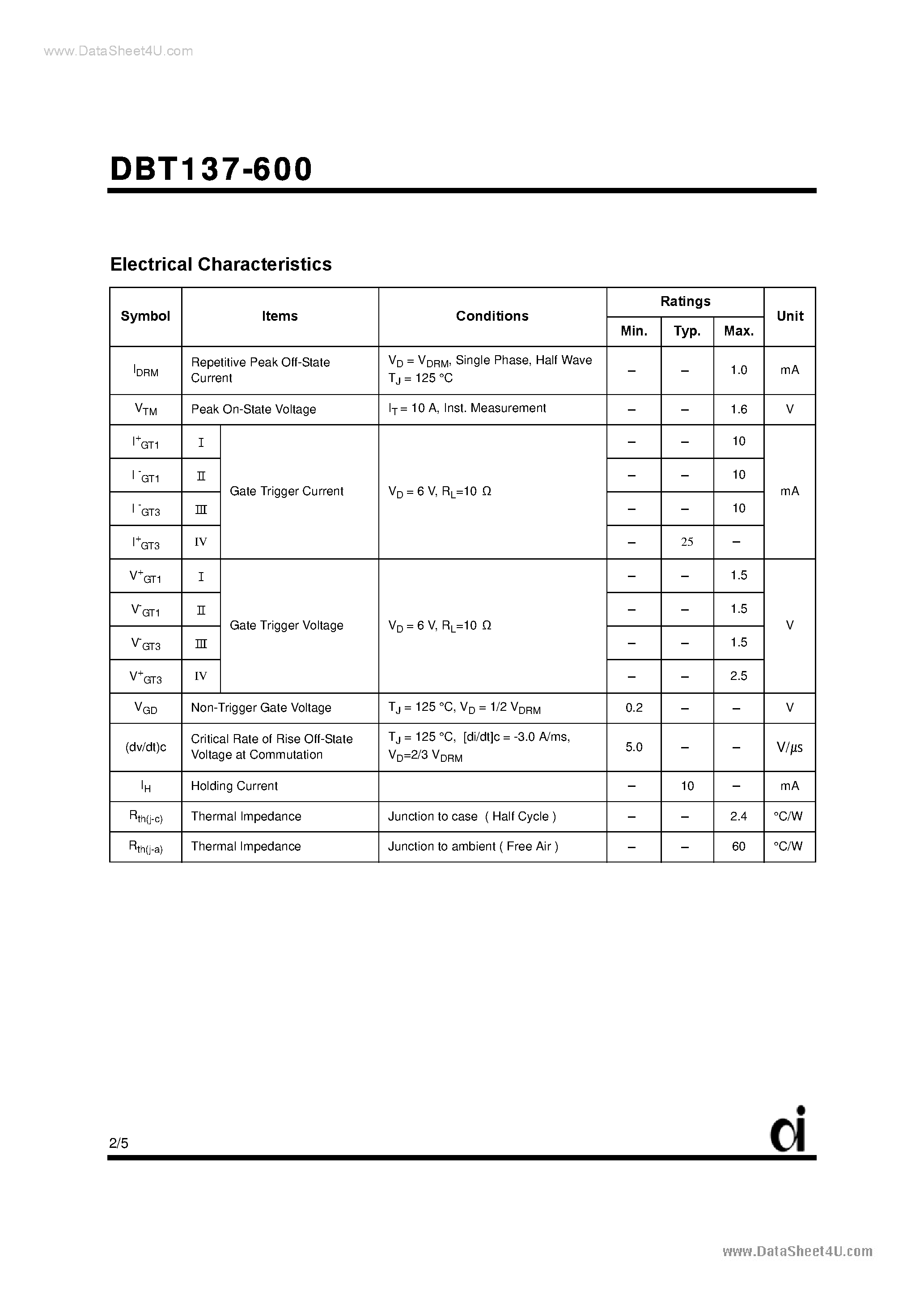 Datasheet DBT137-600 - Triacs page 2
