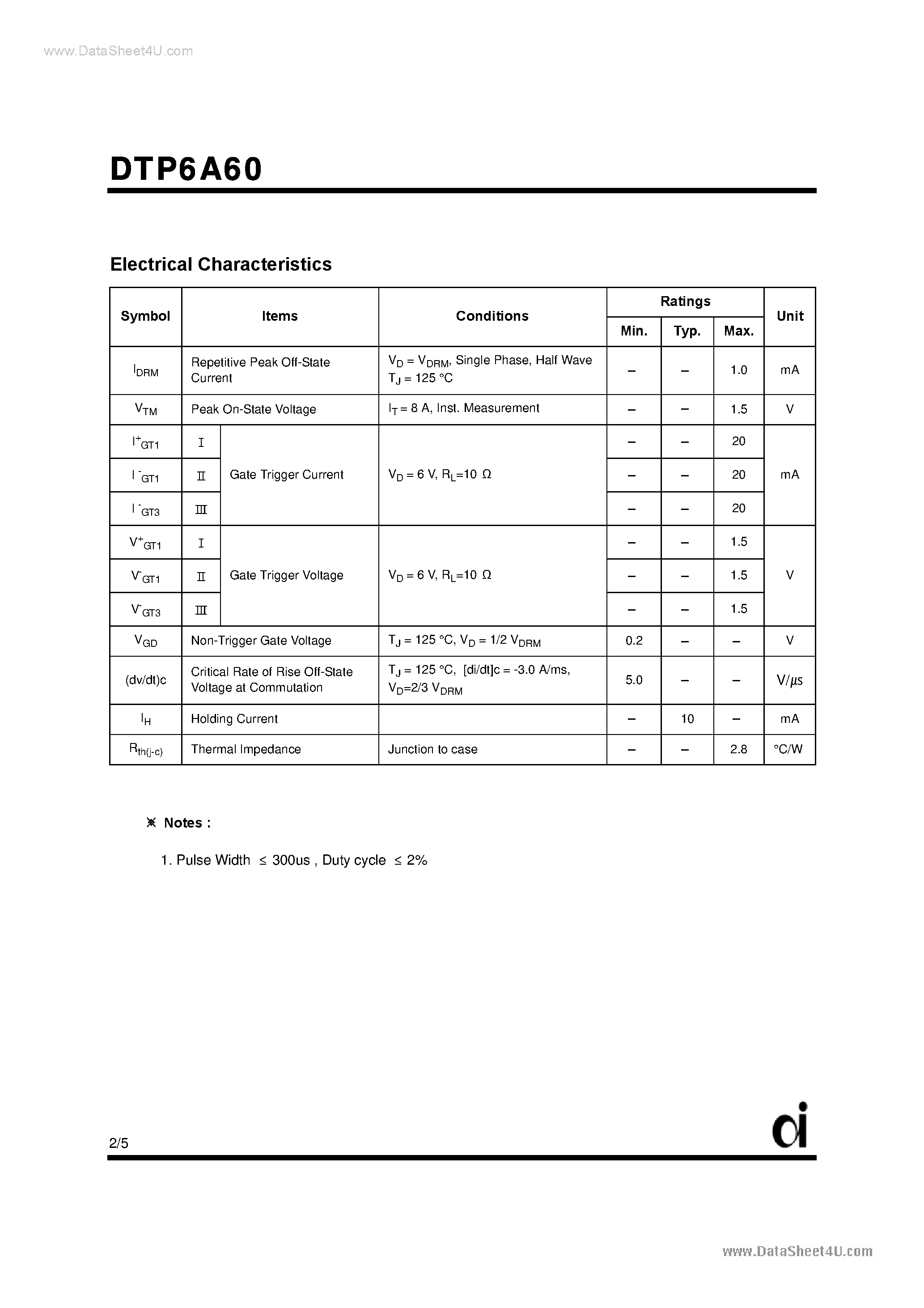 Datasheet DTP6A60 - Triacs page 2