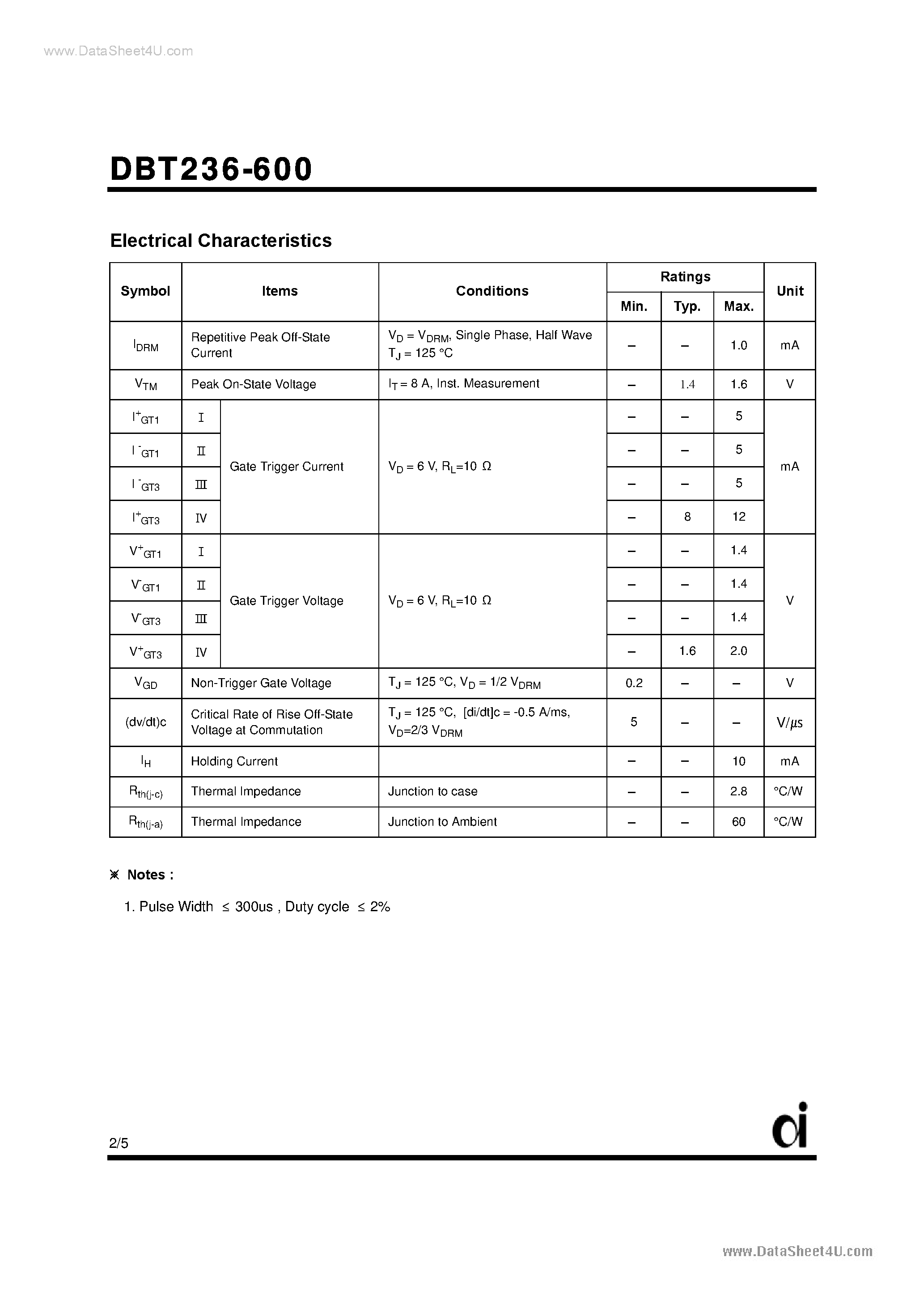 Datasheet DBT236-600 - Triacs page 2