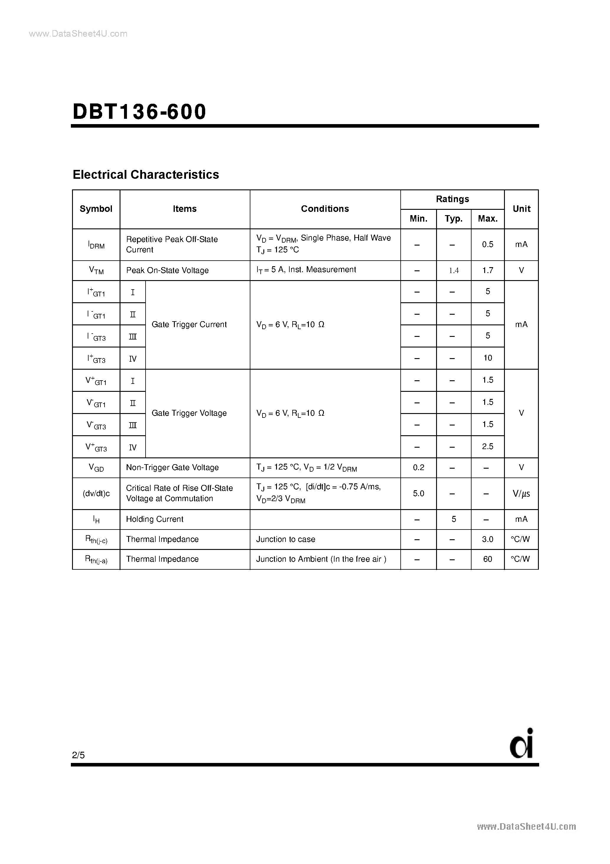 Даташит на микросхему DBT136-600 страница 2 Даташит DBT136-600 - Triacs страница 2