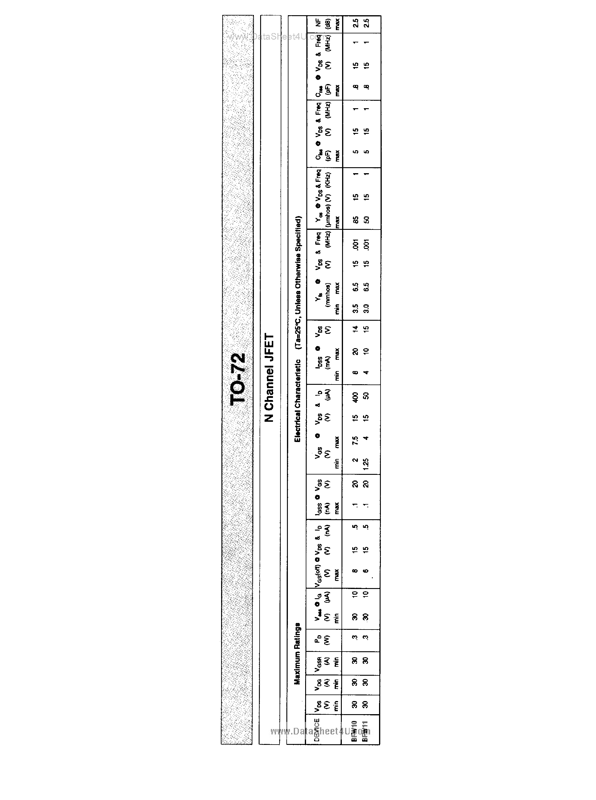 Datasheet BFW10 - (BFW10 / BFW11) N-Channel JFET page 1