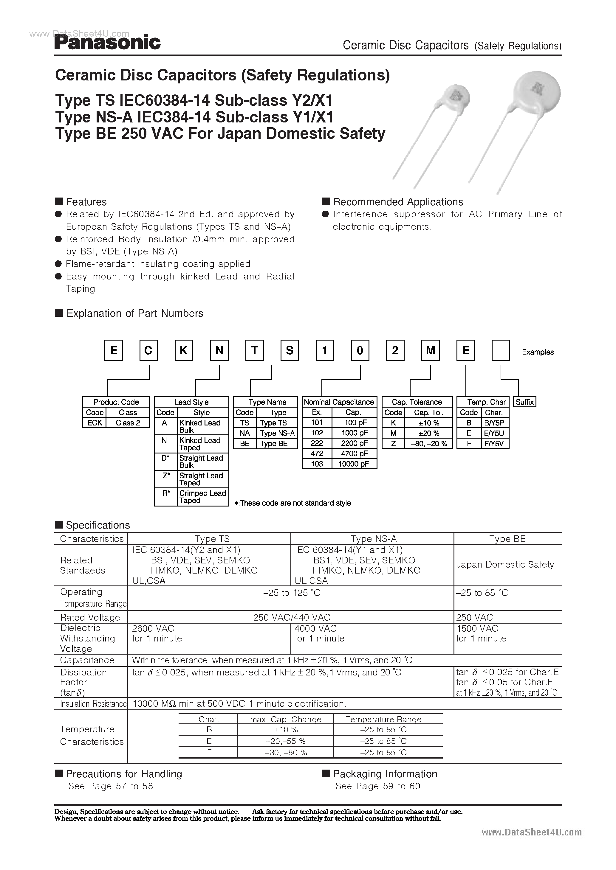 Даташит на микросхему IEC384-14 страница 1 Даташит IEC384-14 - Ceramic Disc Capacitors страница 1