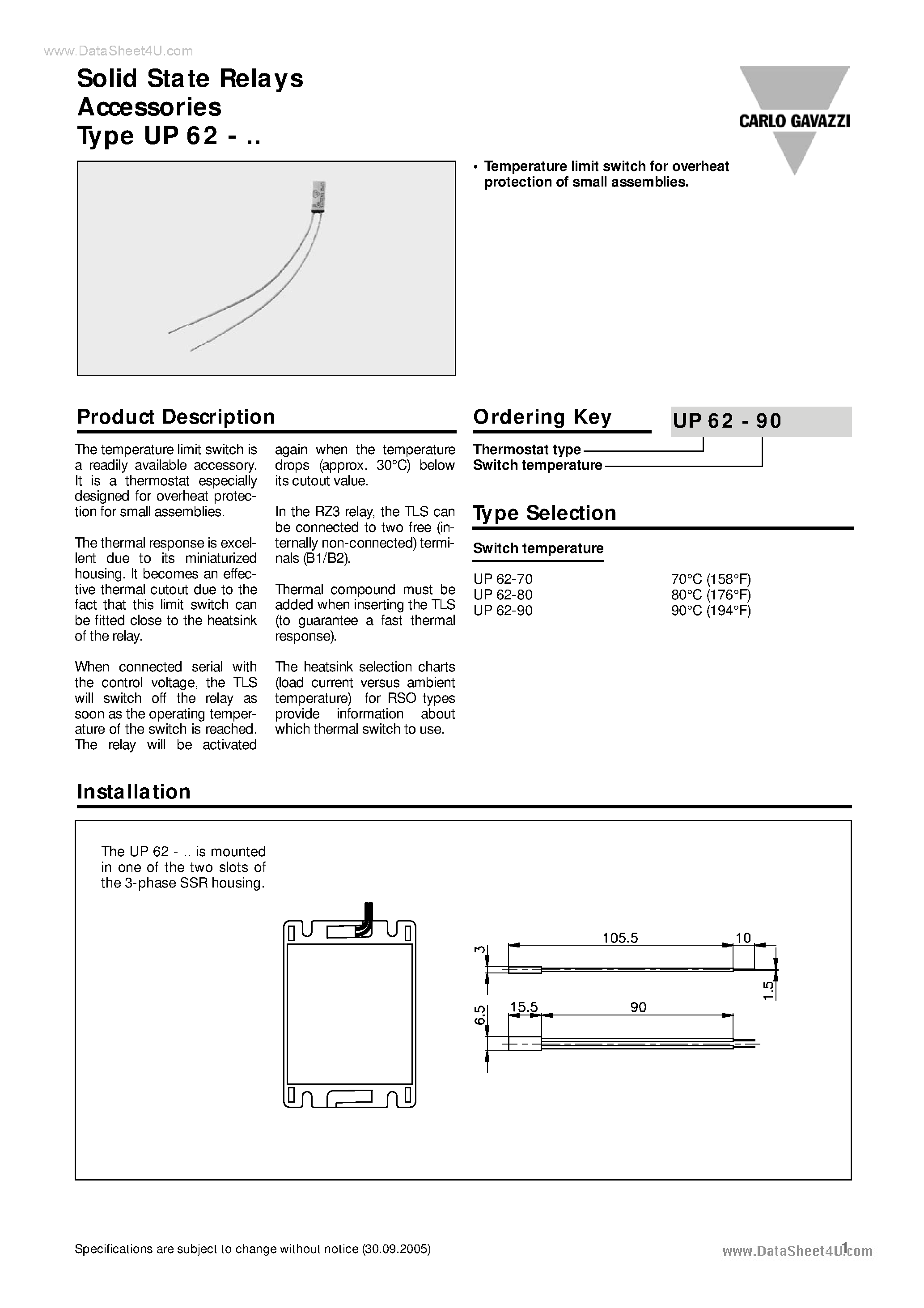 Datasheet UP62-70 - (UP62-x0) Solid State Relays page 1