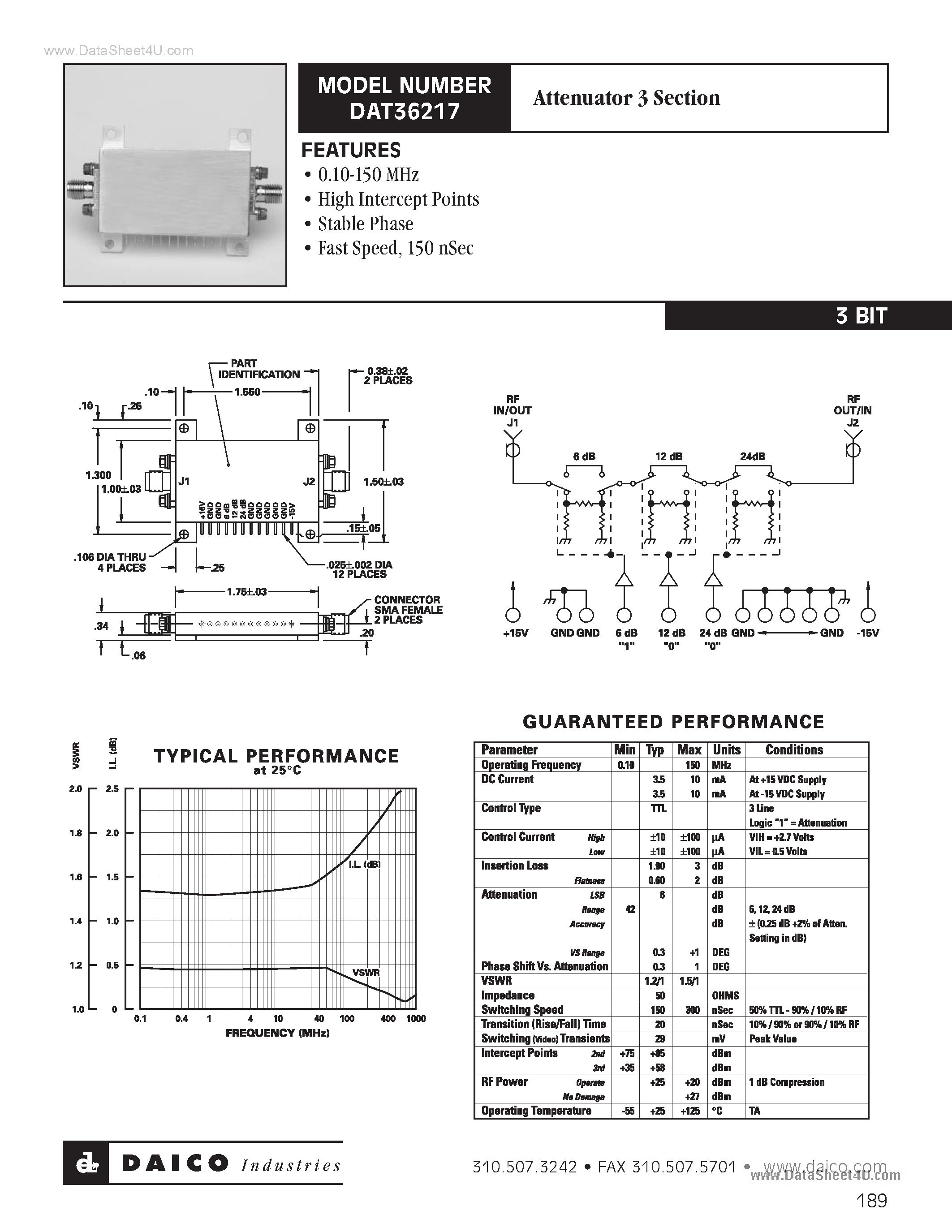 Datasheet DAT36217 page 1 Datasheet DAT36217 - Attenuator 3 Section page 1