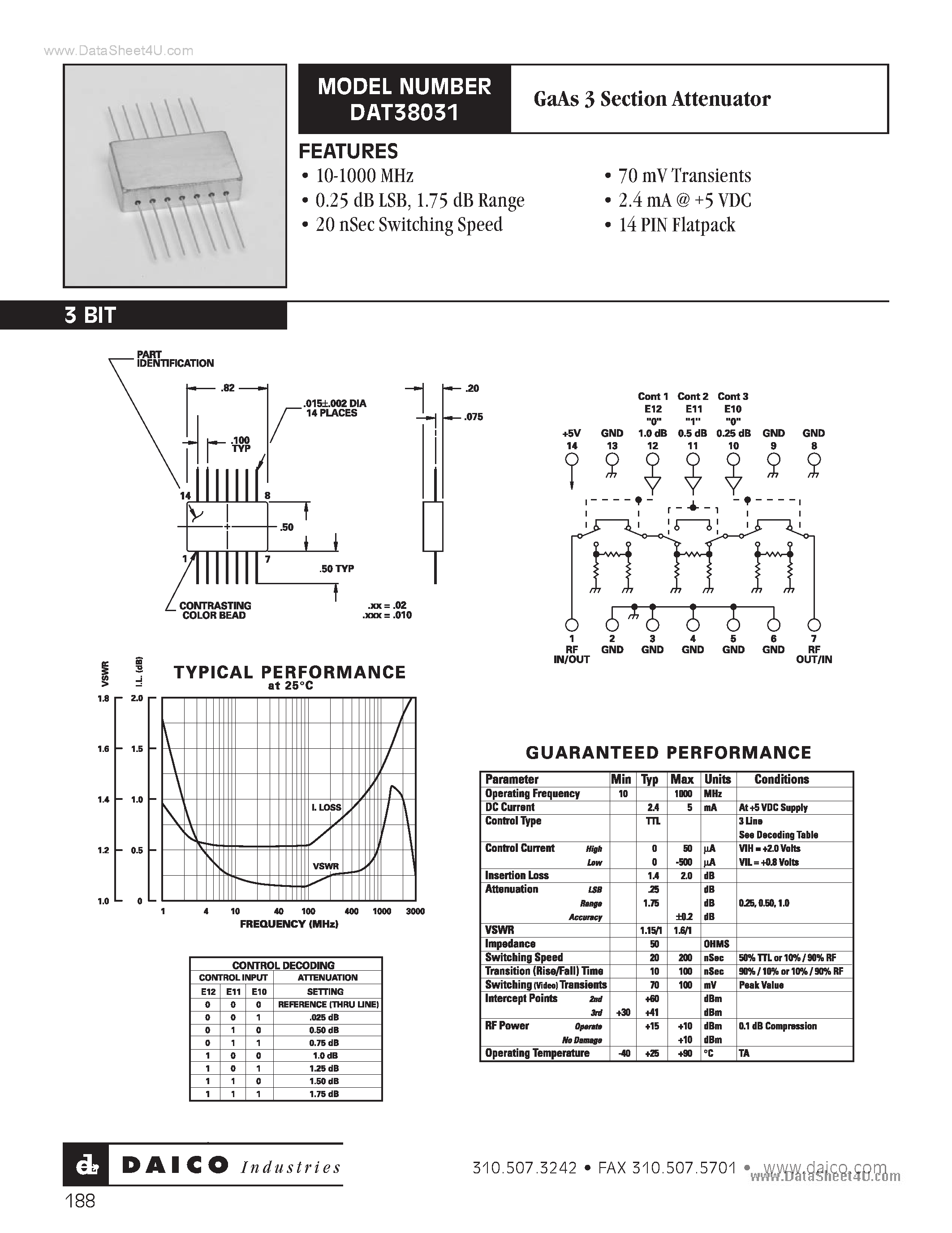 Datasheet DAT38031 page 1 Datasheet DAT38031 - GaAs 3 Section Attenuator page 1