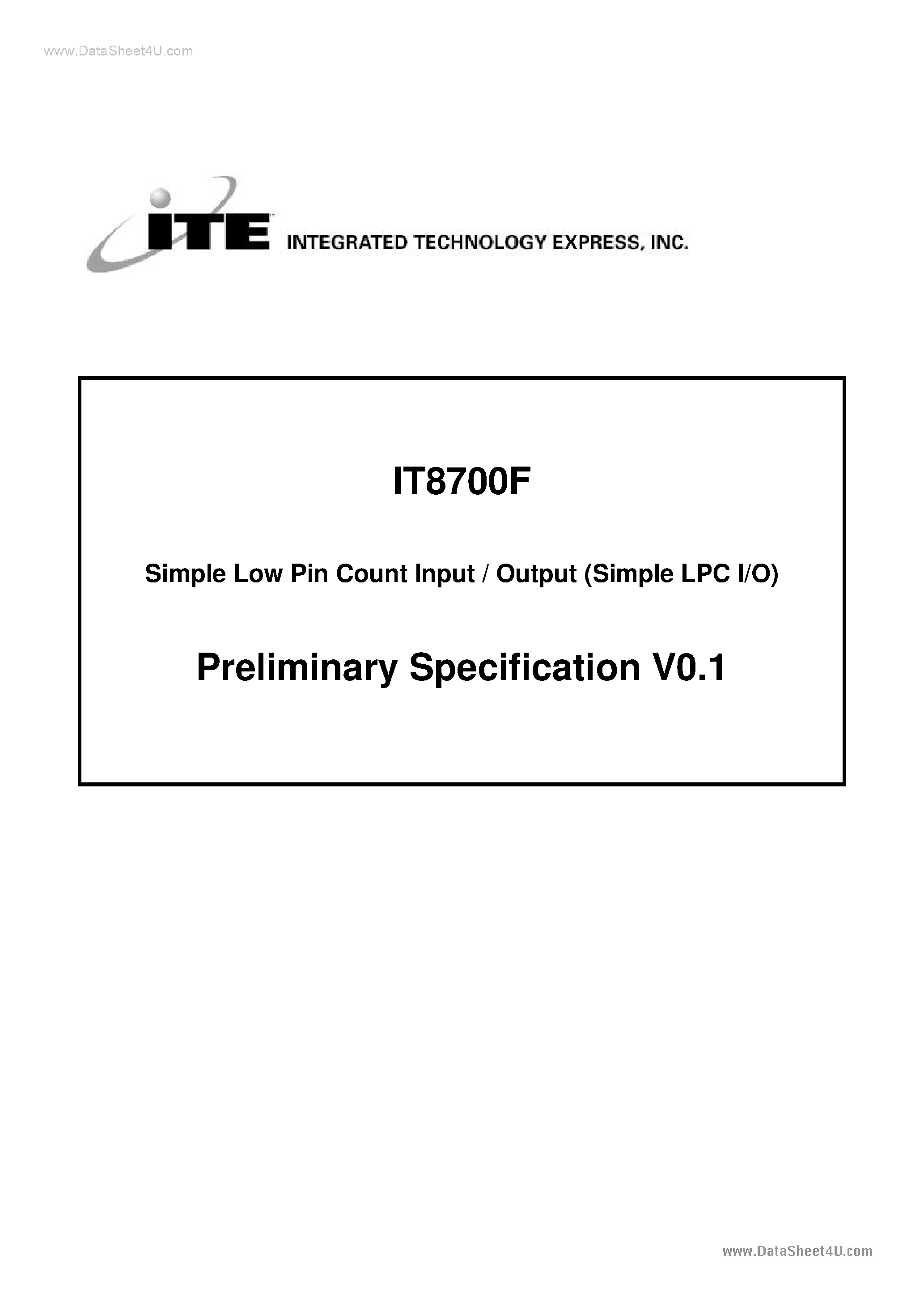 Даташит IT8700F - Simple LPC I/o страница 1