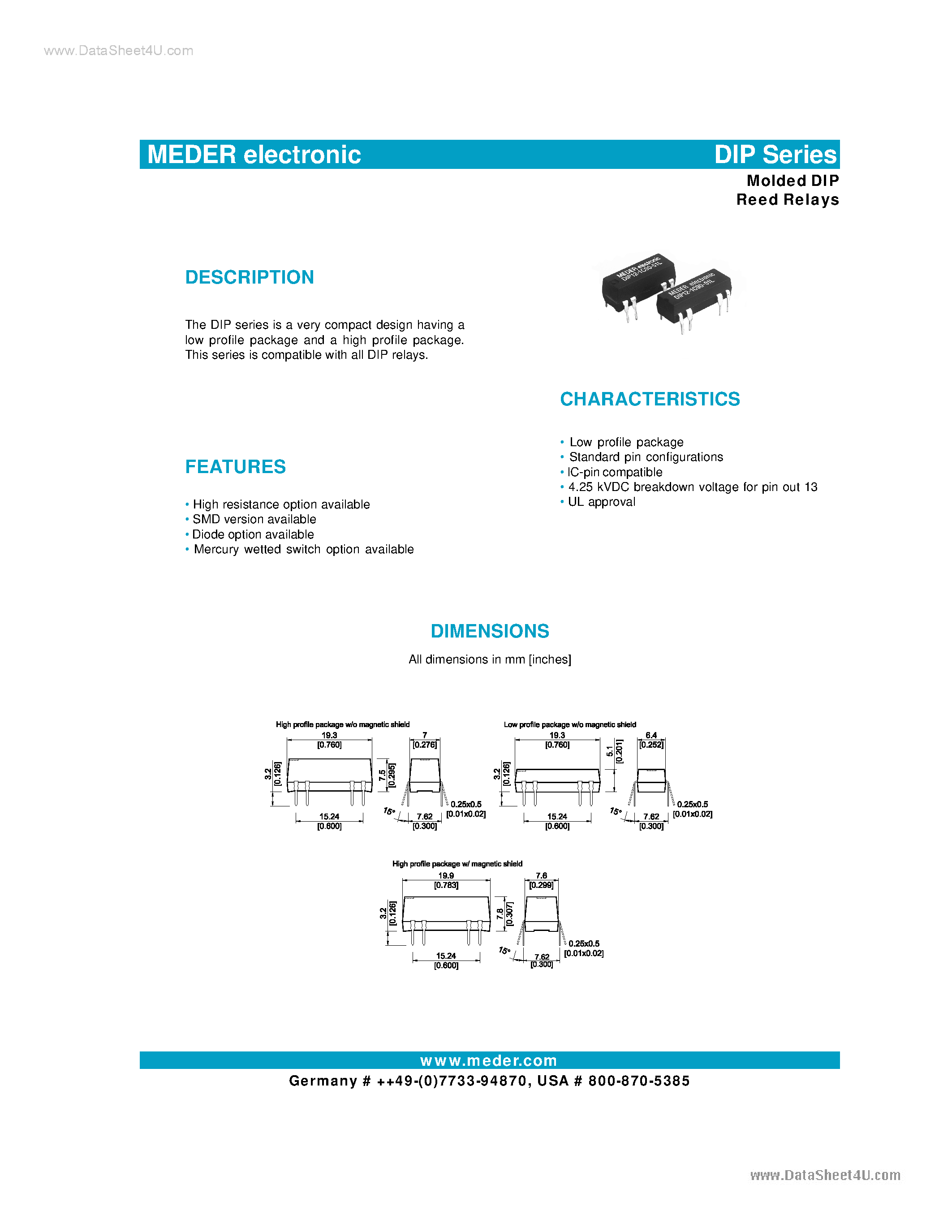 Datasheet DIP05-1Axx-xx page 1 Datasheet DIP05-1Axx-xx - (DIP Series) Molded DIP Reed Relays page 1