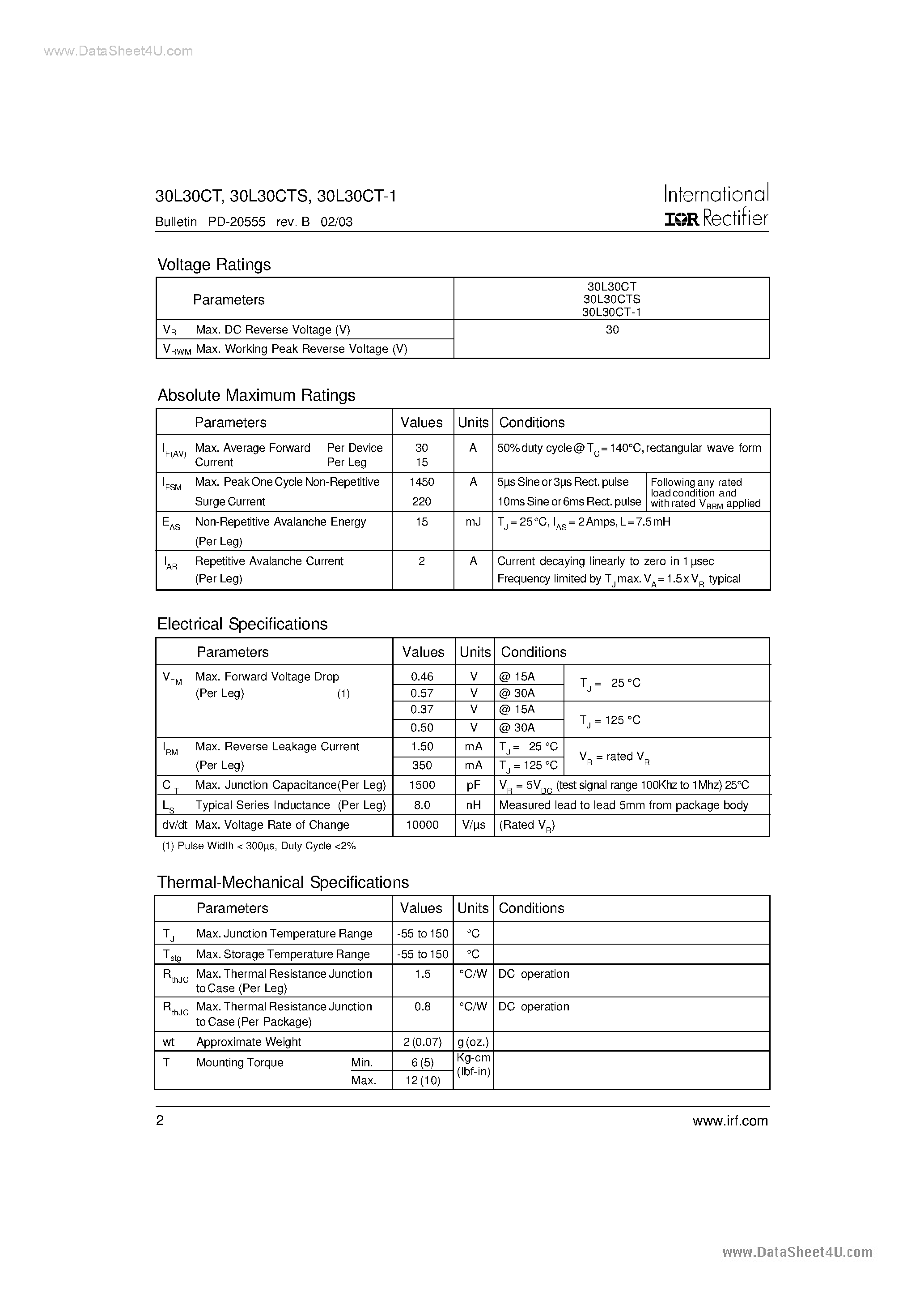Datasheet 30L30CT page 2 Datasheet 30L30CT - SCHOTTKY RECTIFIER page 2