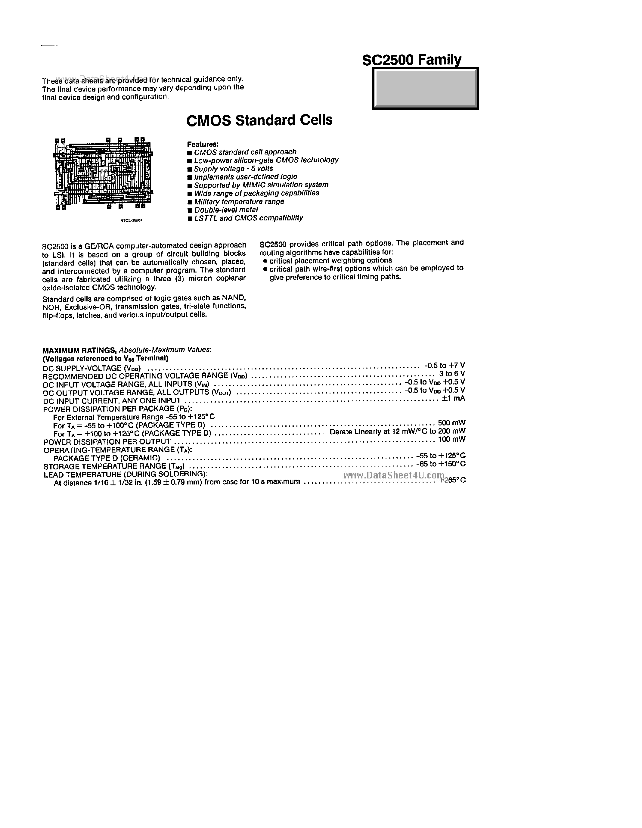 Даташит на микросхему SC2500 страница 1 Даташит SC2500 - CMOS Standard Cells страница 1