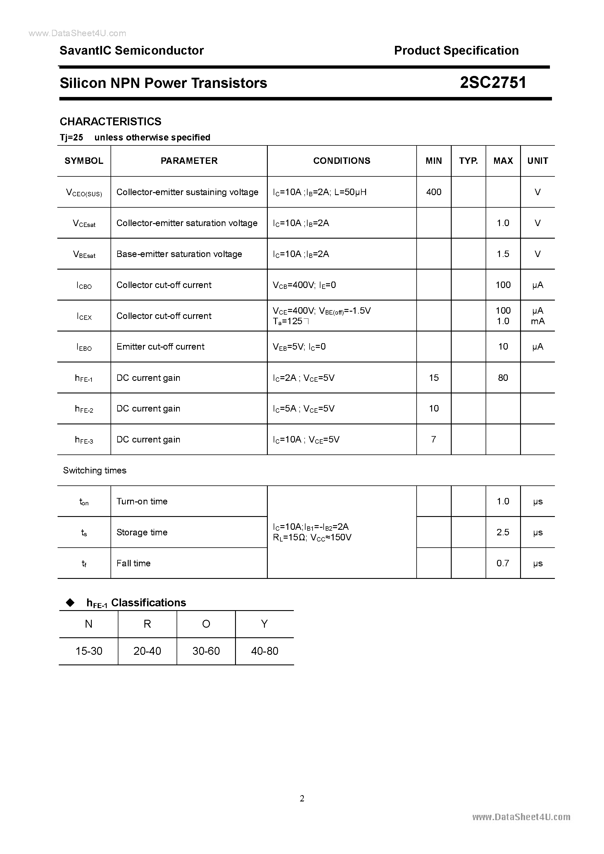 Datasheet 2SC2751 - Silicon NPN Power Transistors page 2