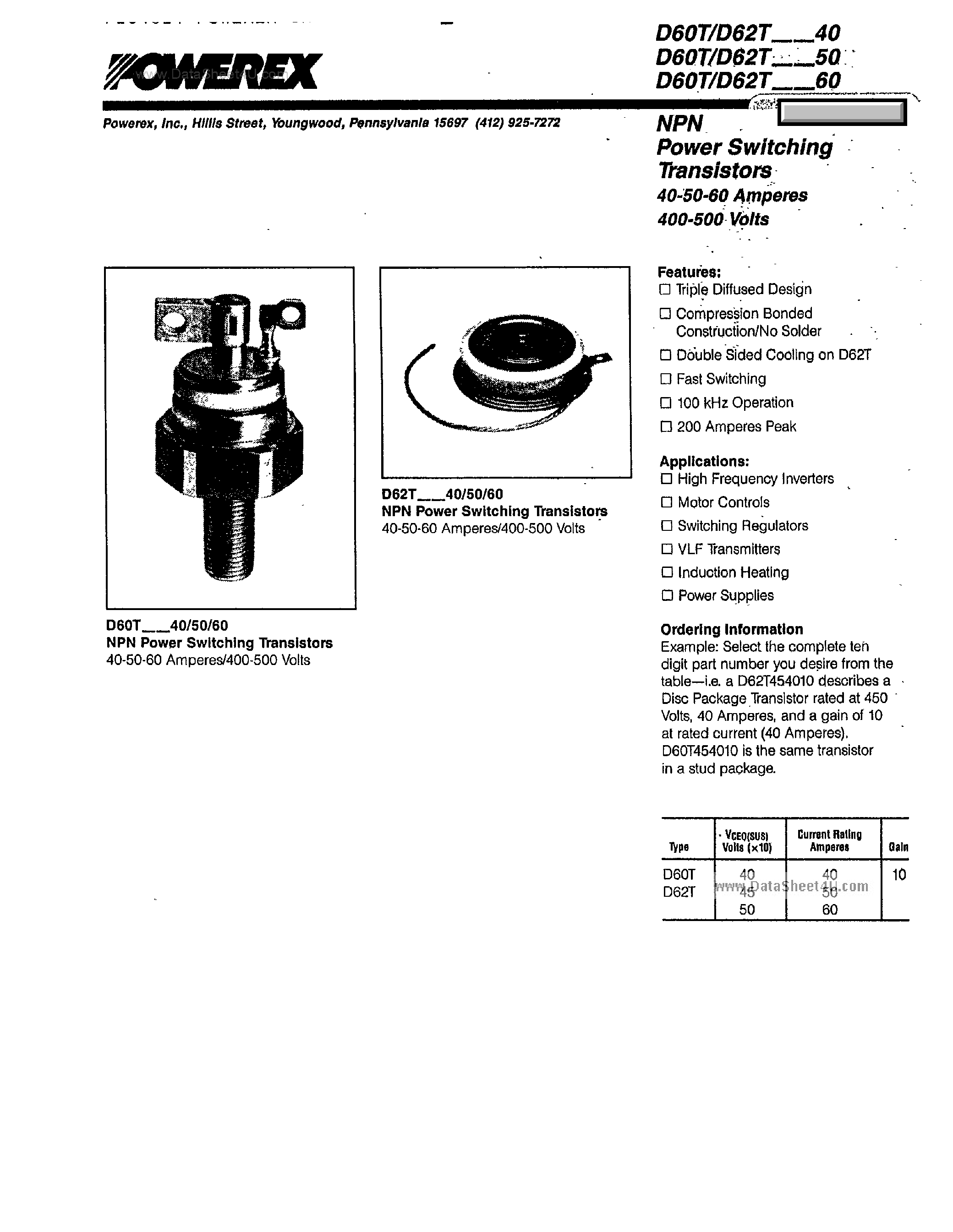 Даташит D60T404010 - NPN Power Switching Transistors страница 1
