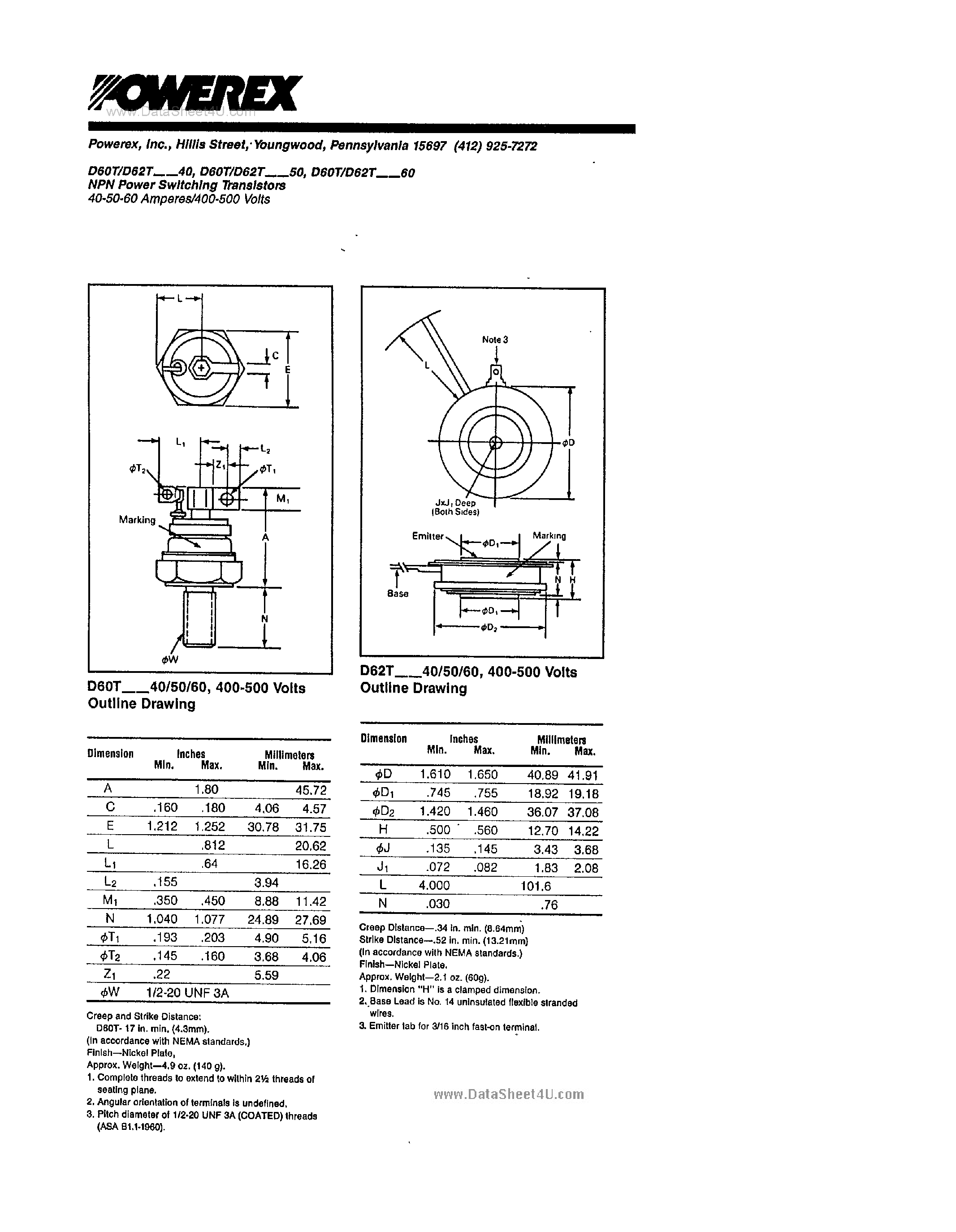 Даташит D60T404010 - NPN Power Switching Transistors страница 2