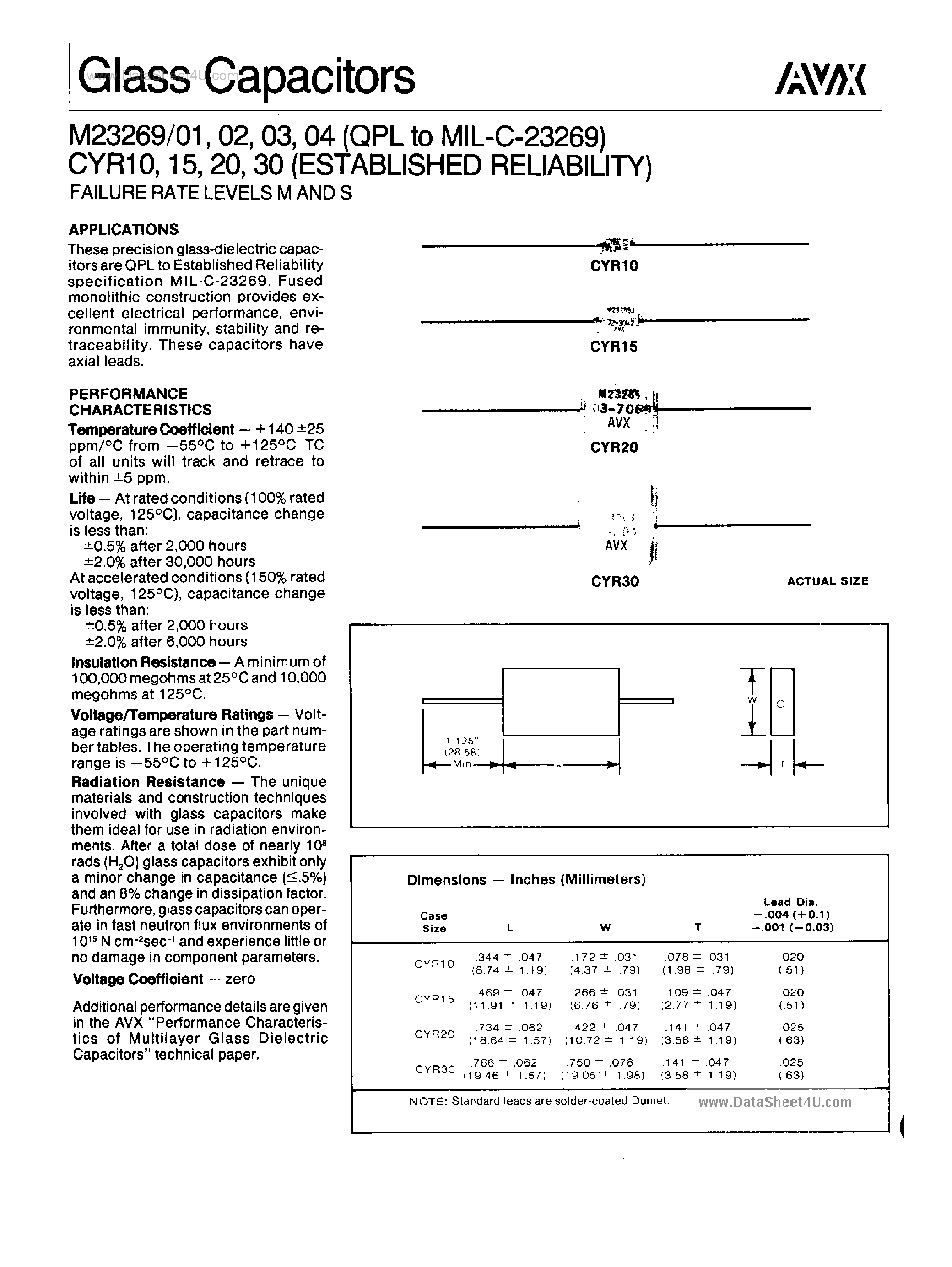 Datasheet M23269/02 - (M23269/01 - M23269/04) Glass Capacitors page 1