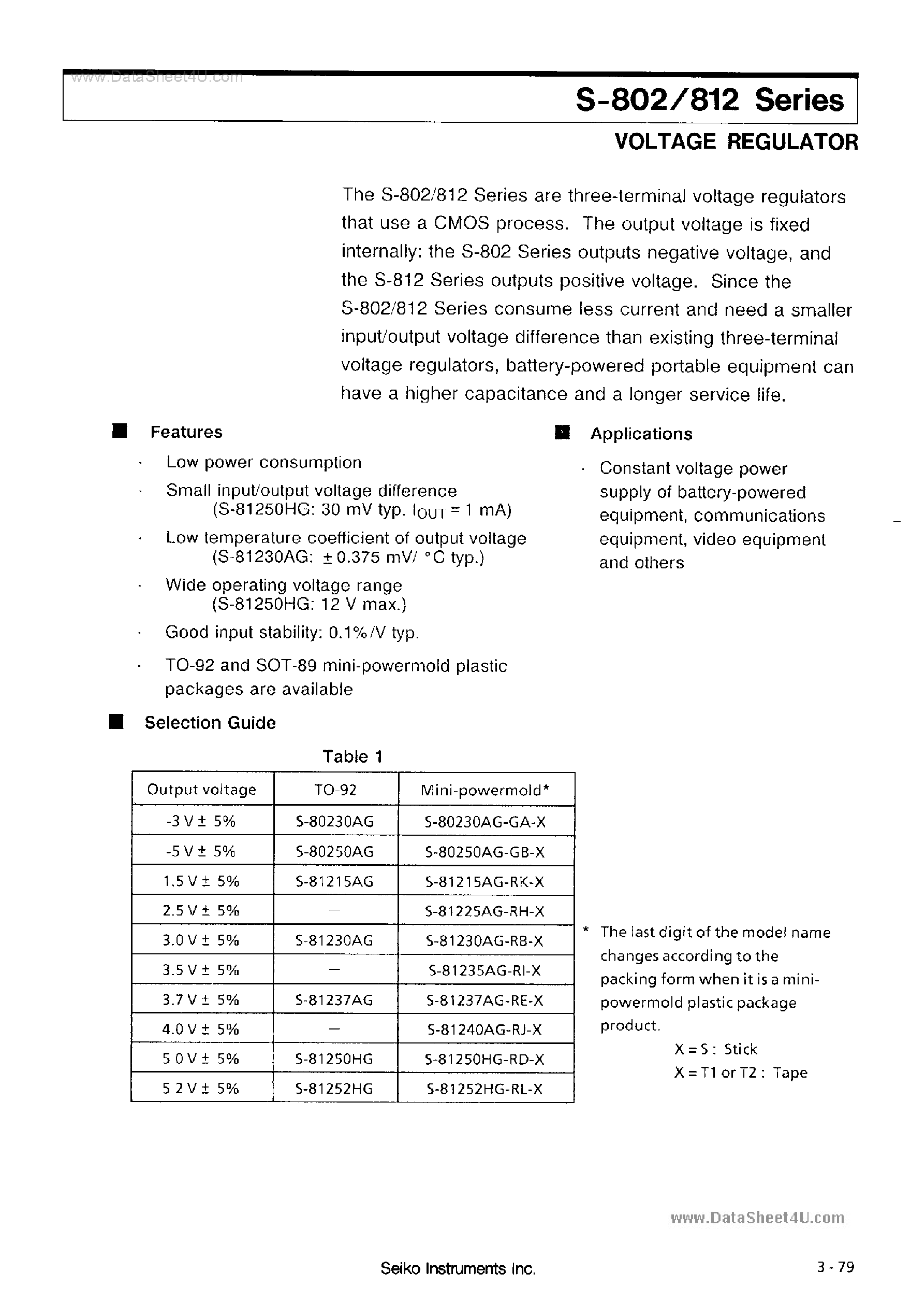 Datasheet S-80230AG - VOLTAGE REGULATOR page 1