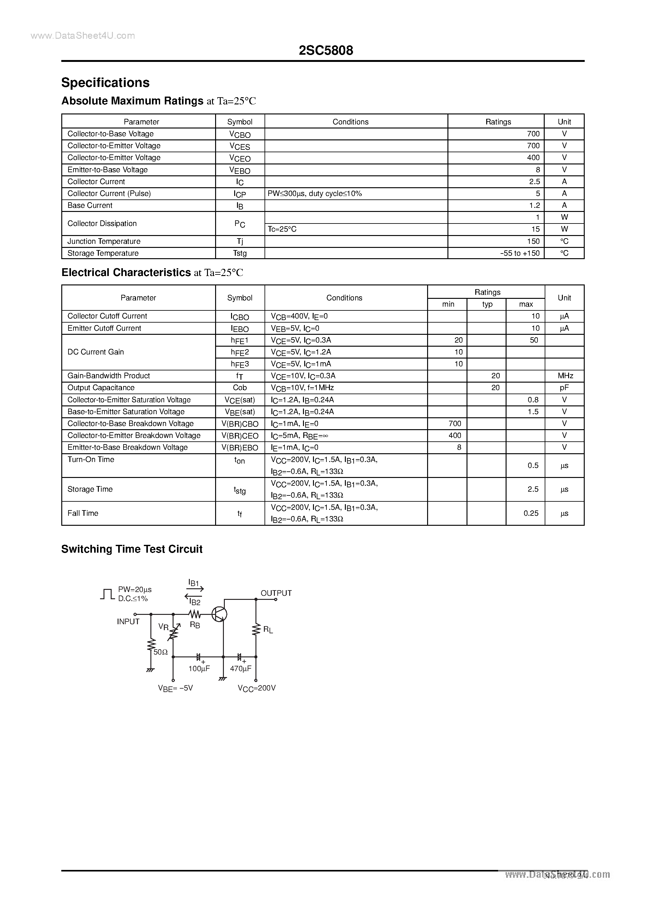 Даташит на микросхему 2SC5808 страница 2 Даташит 2SC5808 - Switching Power Supply Applications страница 2