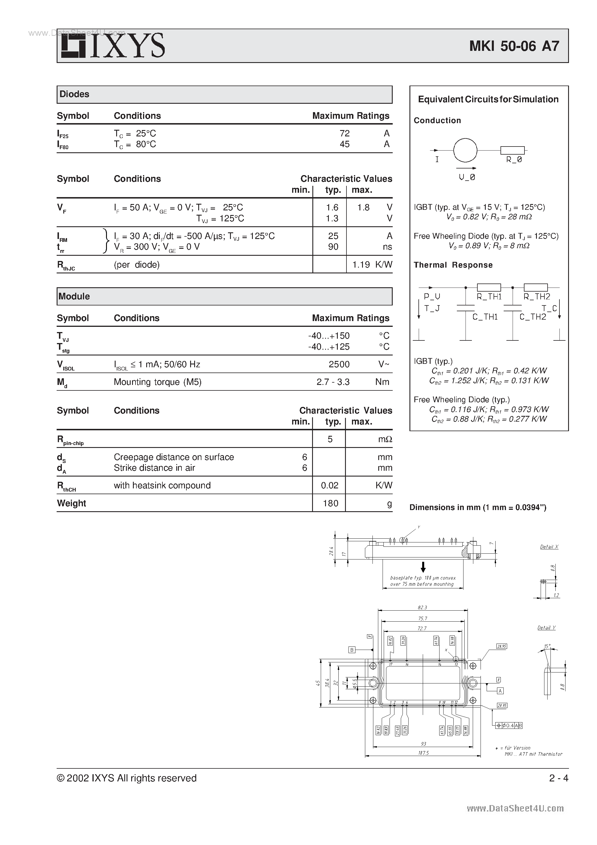 Datasheet MKI50-06A7 page 2 Datasheet MKI50-06A7 - IGBT Modules H-Bridge page 2