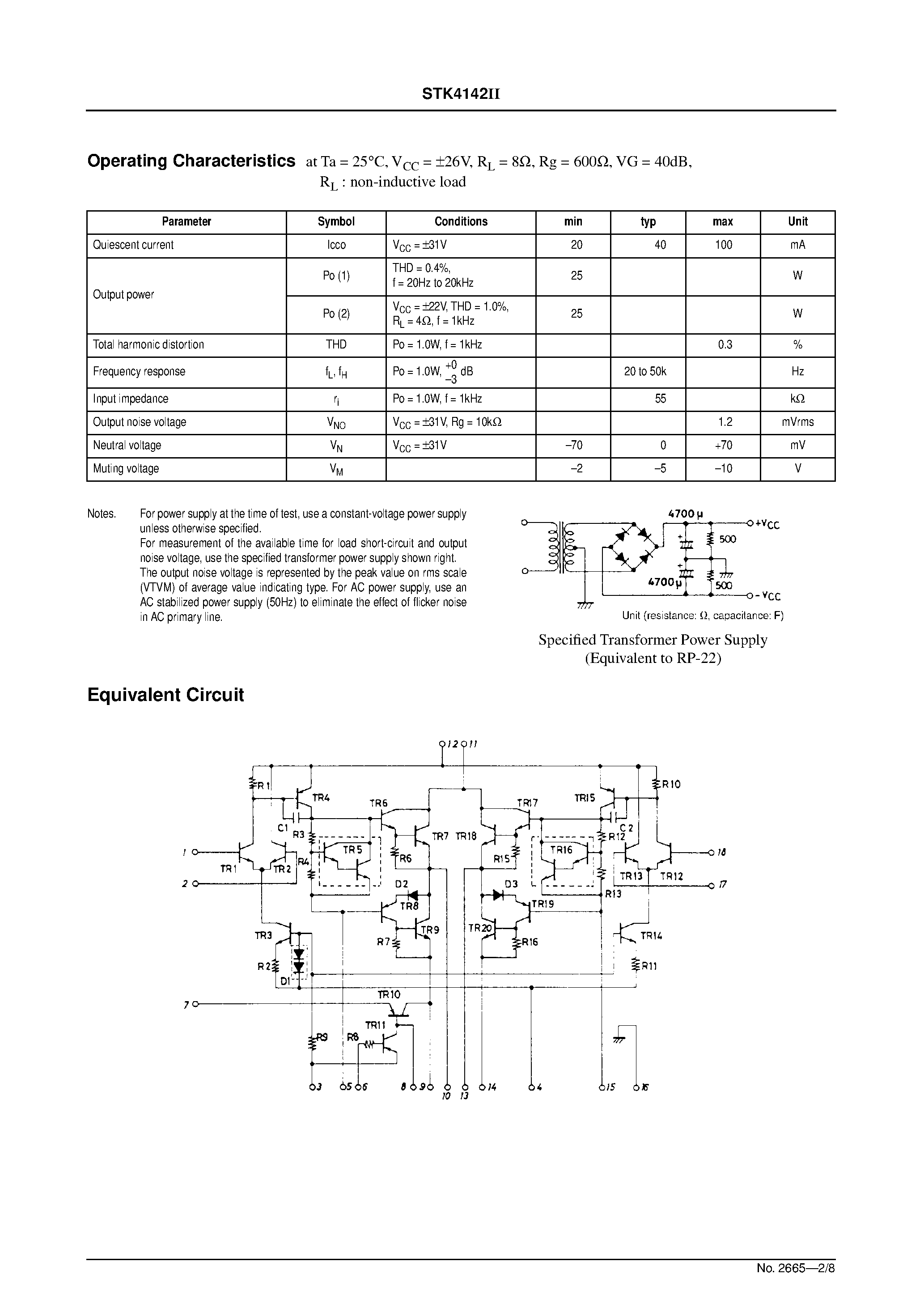 Datasheet STK-4142II page 2 Datasheet STK-4142II - AF Power Amplifier (Split Power Supply) page 2