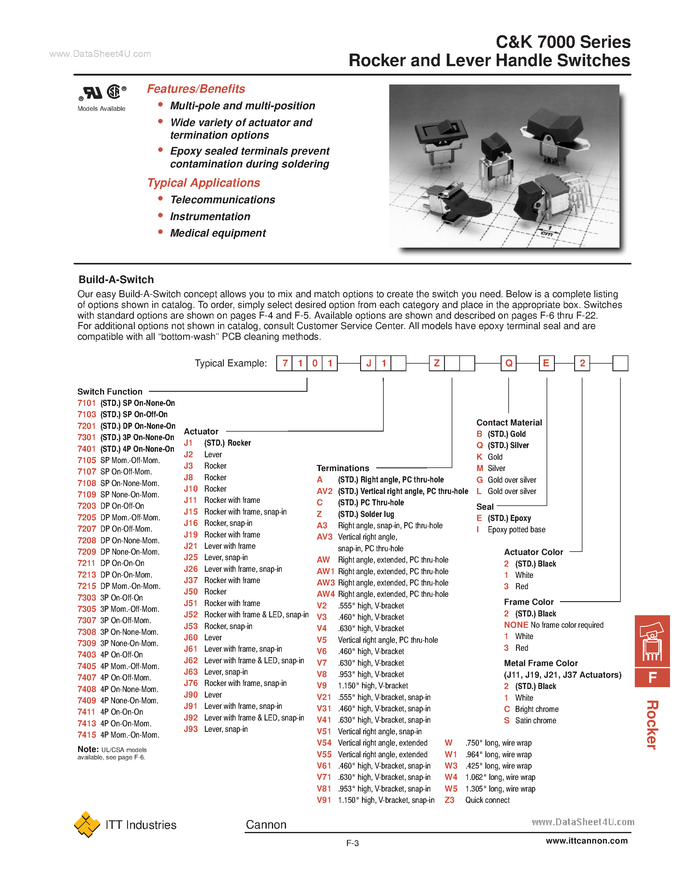 Datasheet 7100MD9AV2BE page 1 Datasheet 7100MD9AV2BE - Rocker and Lever Handle Switches page 1