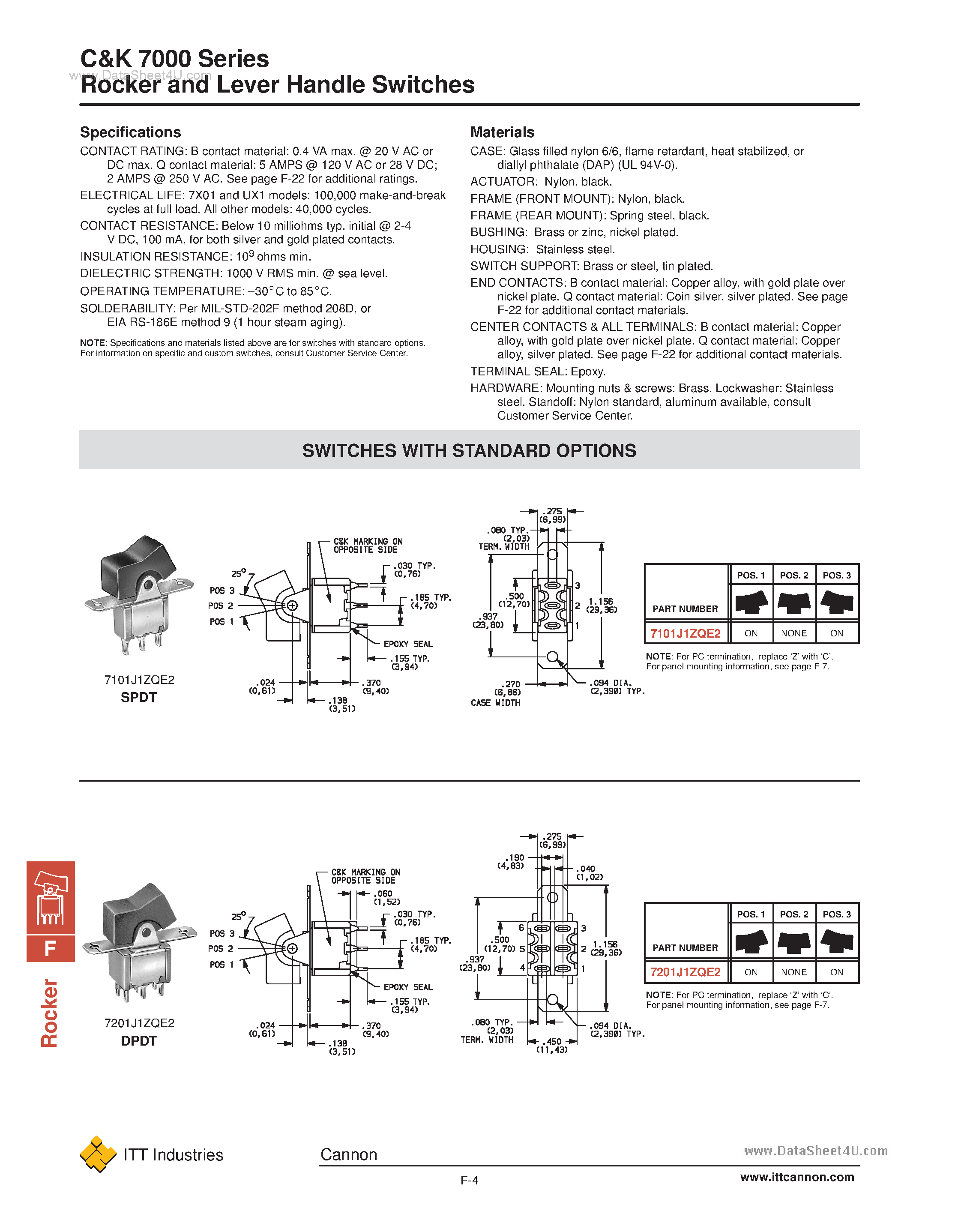 Datasheet 7100MD9AV2BE page 2 Datasheet 7100MD9AV2BE - Rocker and Lever Handle Switches page 2