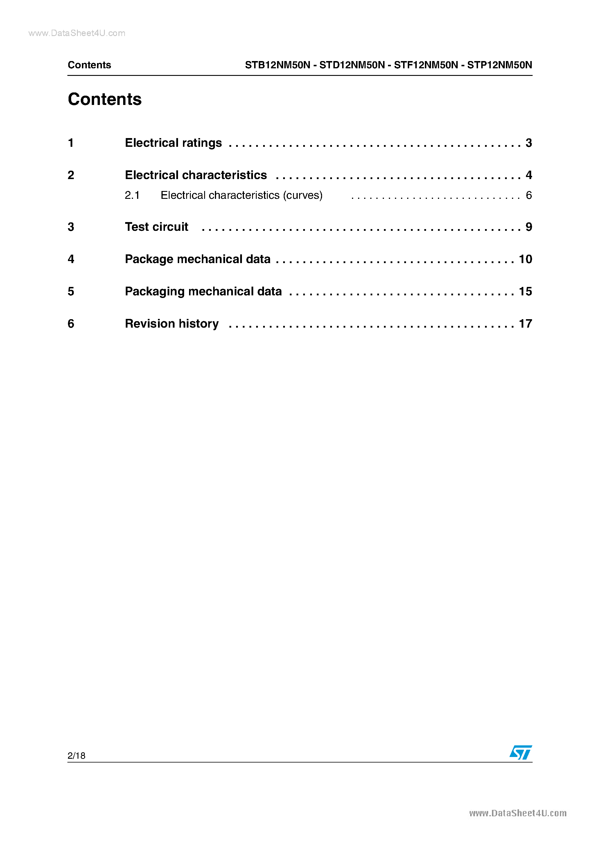 Datasheet STB12NM50N - N-channel Power MOSFET page 2