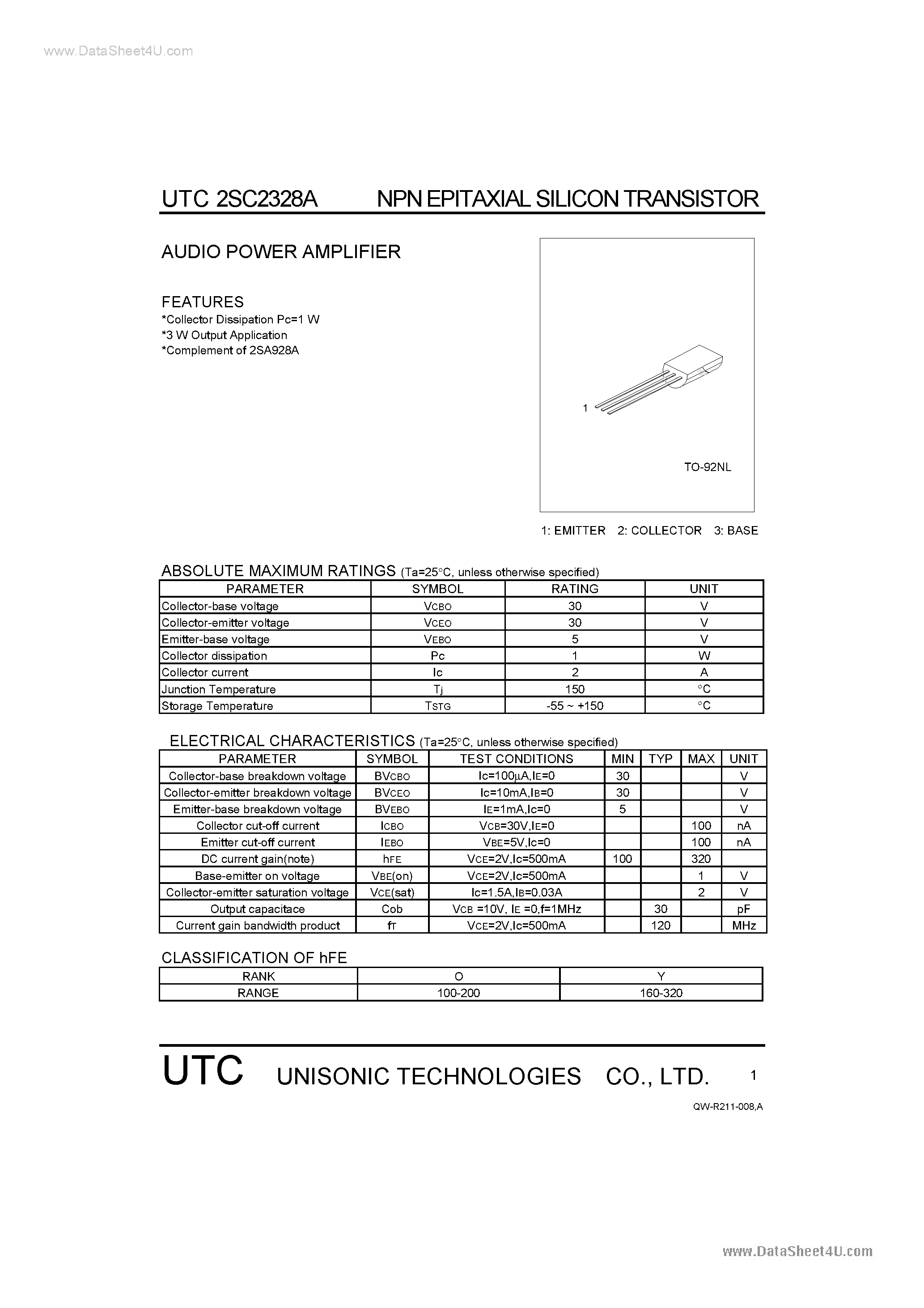 Datasheet C2328A page 1 Datasheet C2328A - Search -----> 2SC2328A page 1