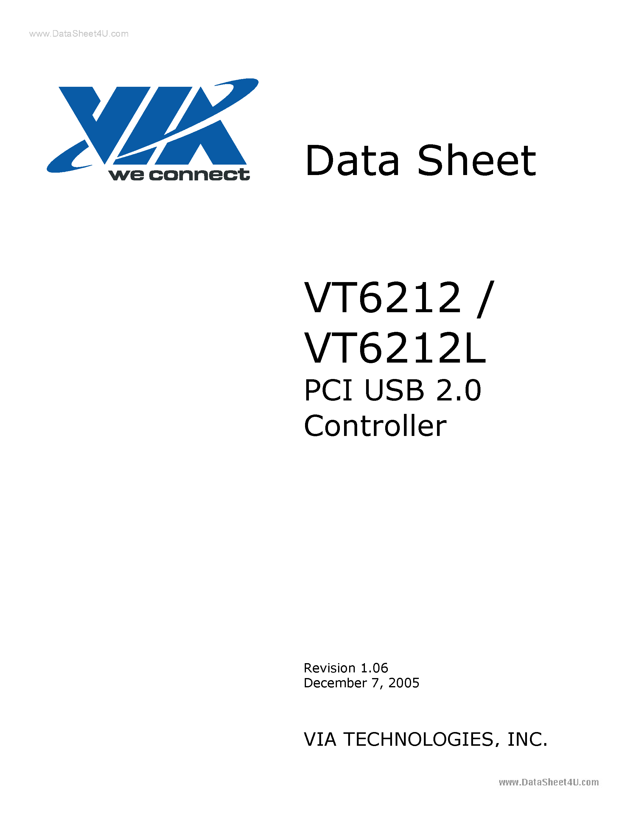 Datasheet VT6212 - PCI USB2.0 Controller page 1