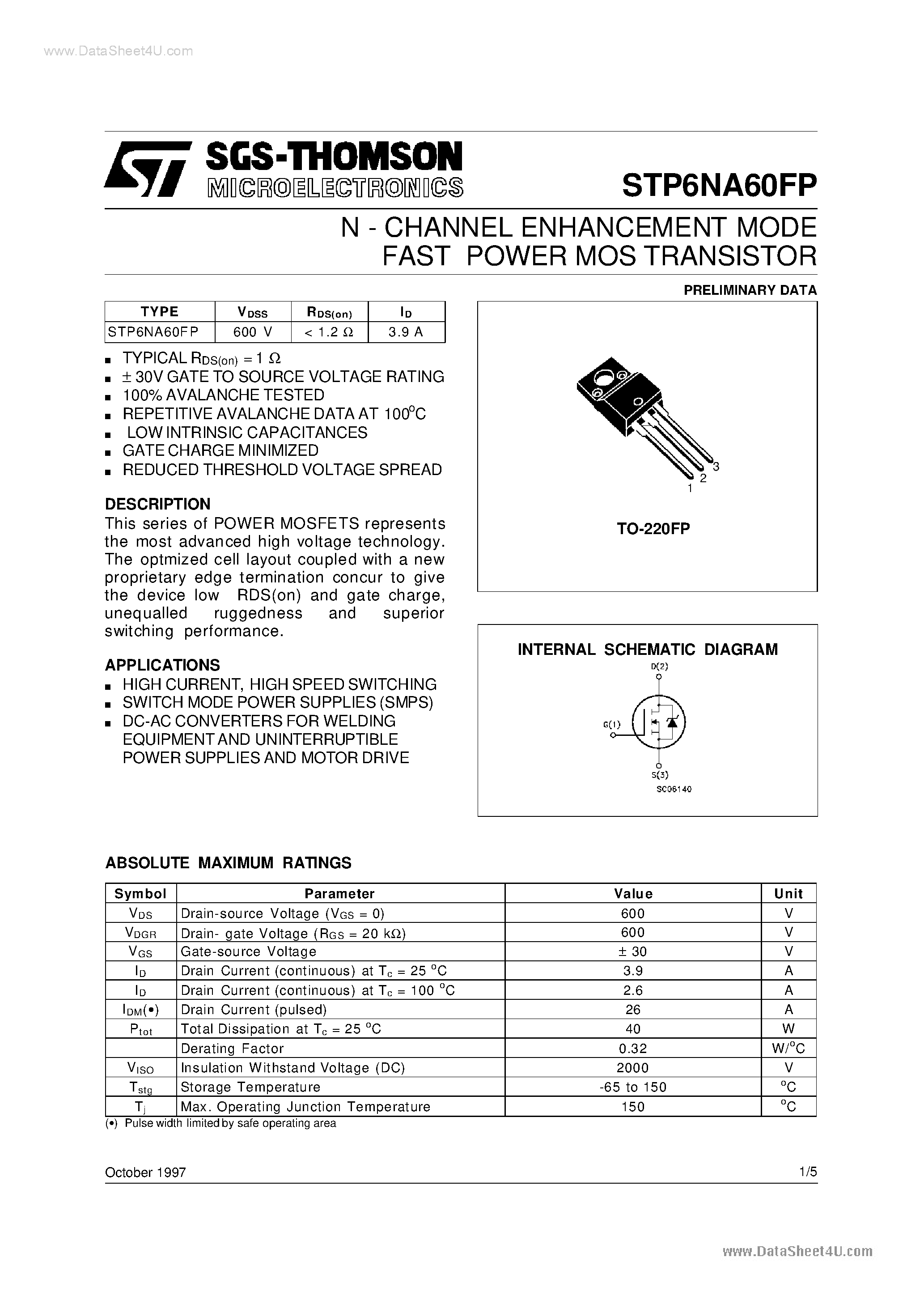 Datasheet P6NA60FP - Search -----> STP6NA60FP page 1