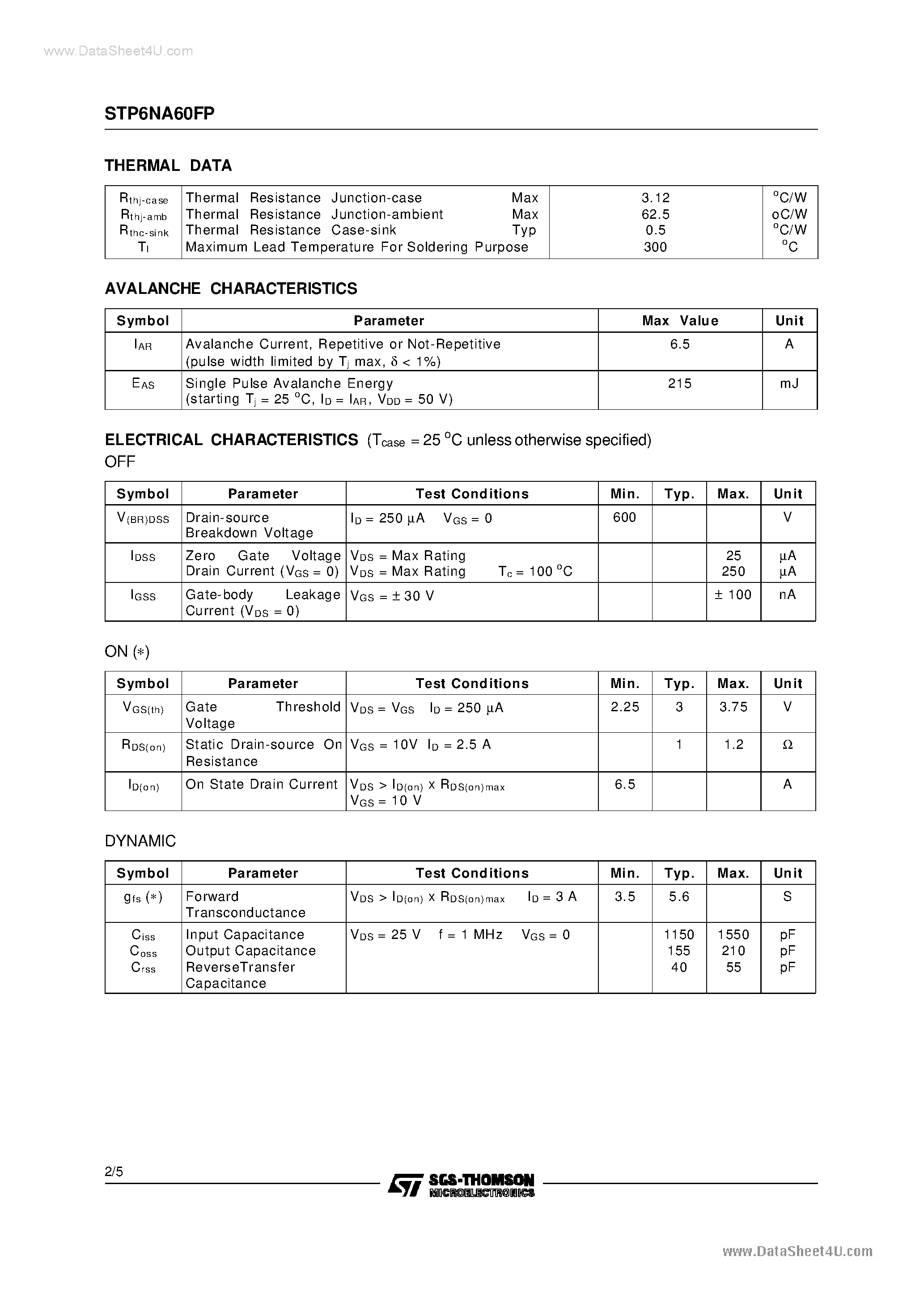 Datasheet P6NA60FP - Search -----> STP6NA60FP page 2