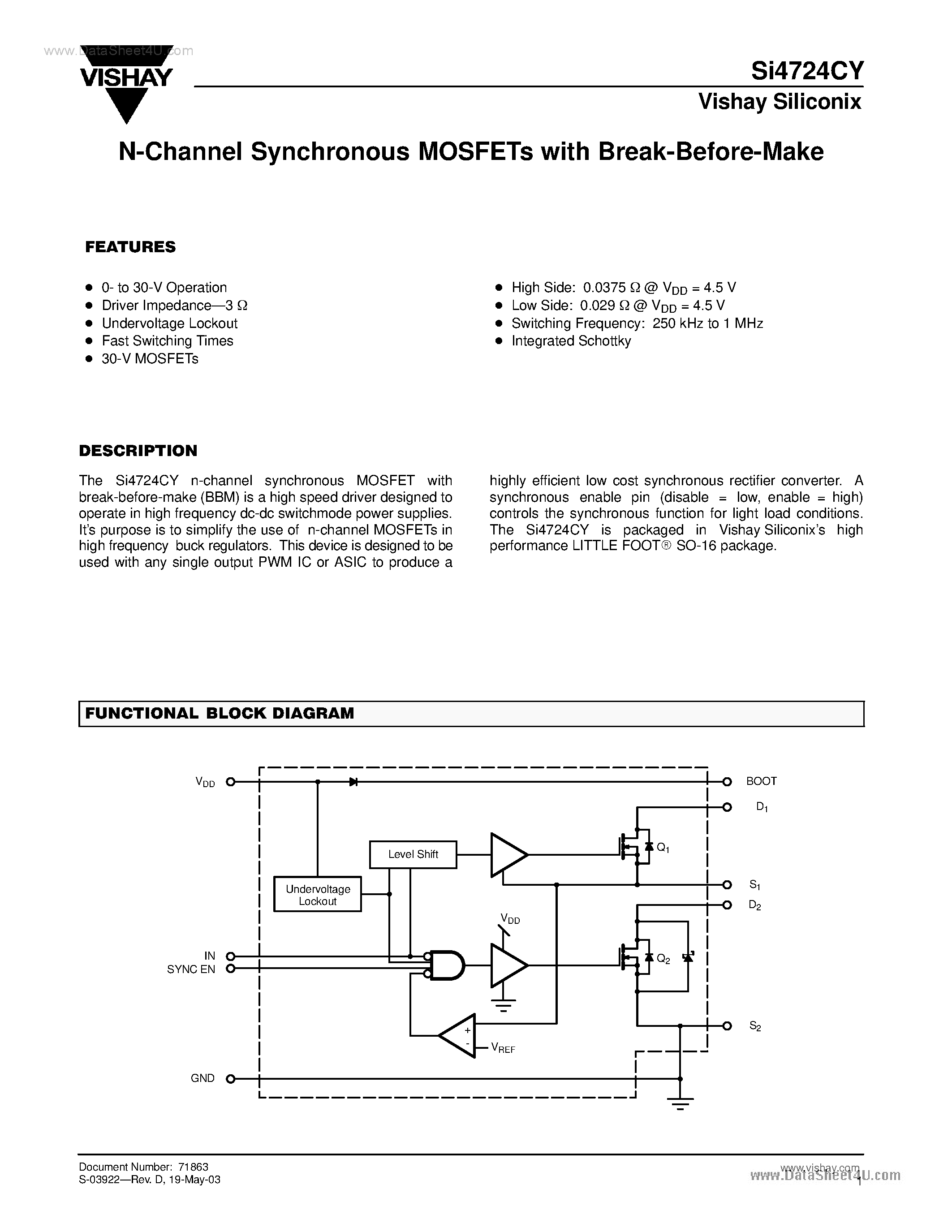 Datasheet SI4724CY - N-Channel Synchronous MOSFETs page 1