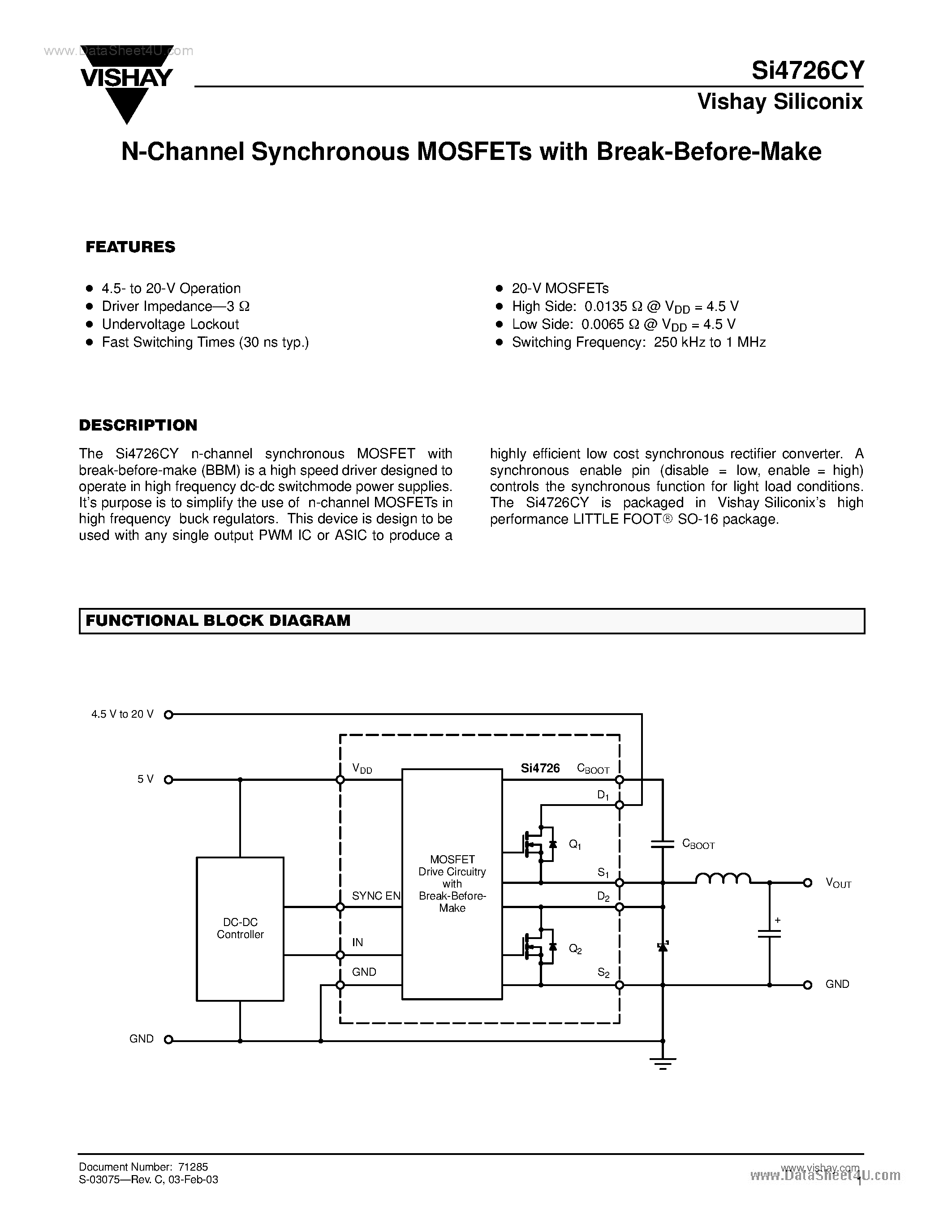 Datasheet SI4726CY - N-Channel Synchronous MOSFETs page 1