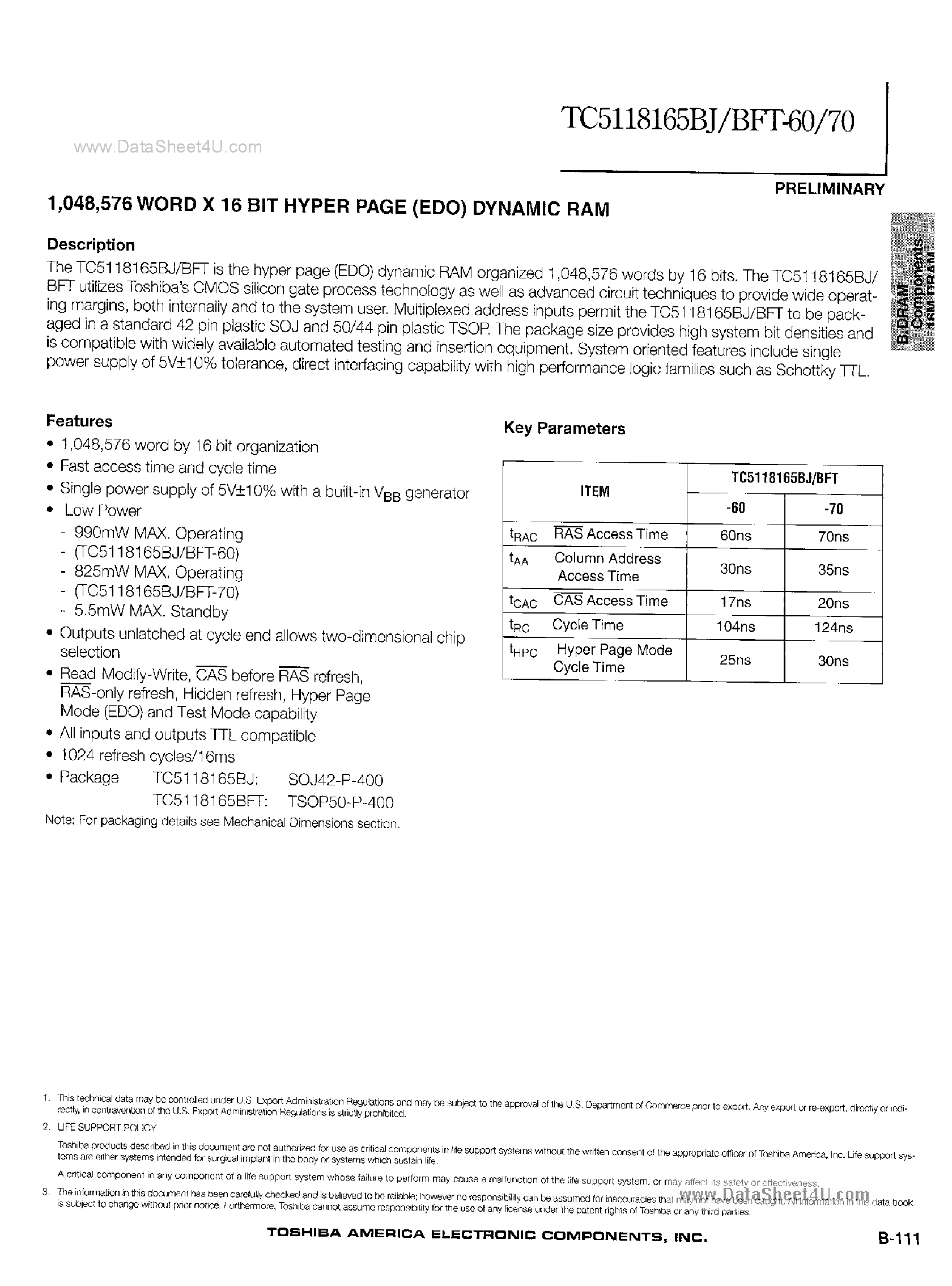 Даташит TC5118165BFT - Hyper Page DRAM страница 1