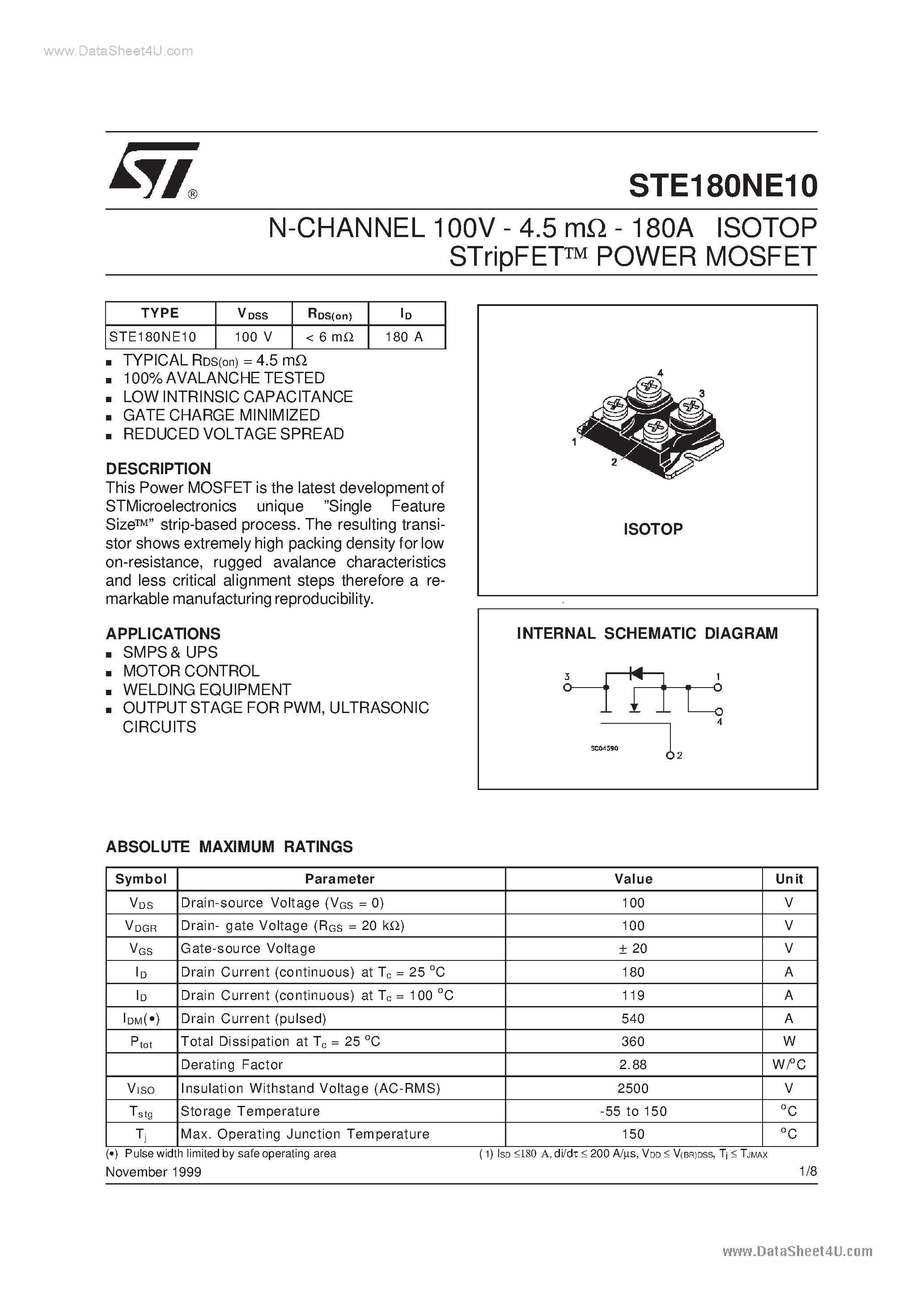 Даташит E180NE10 - Search -----> STE180NE10 страница 1