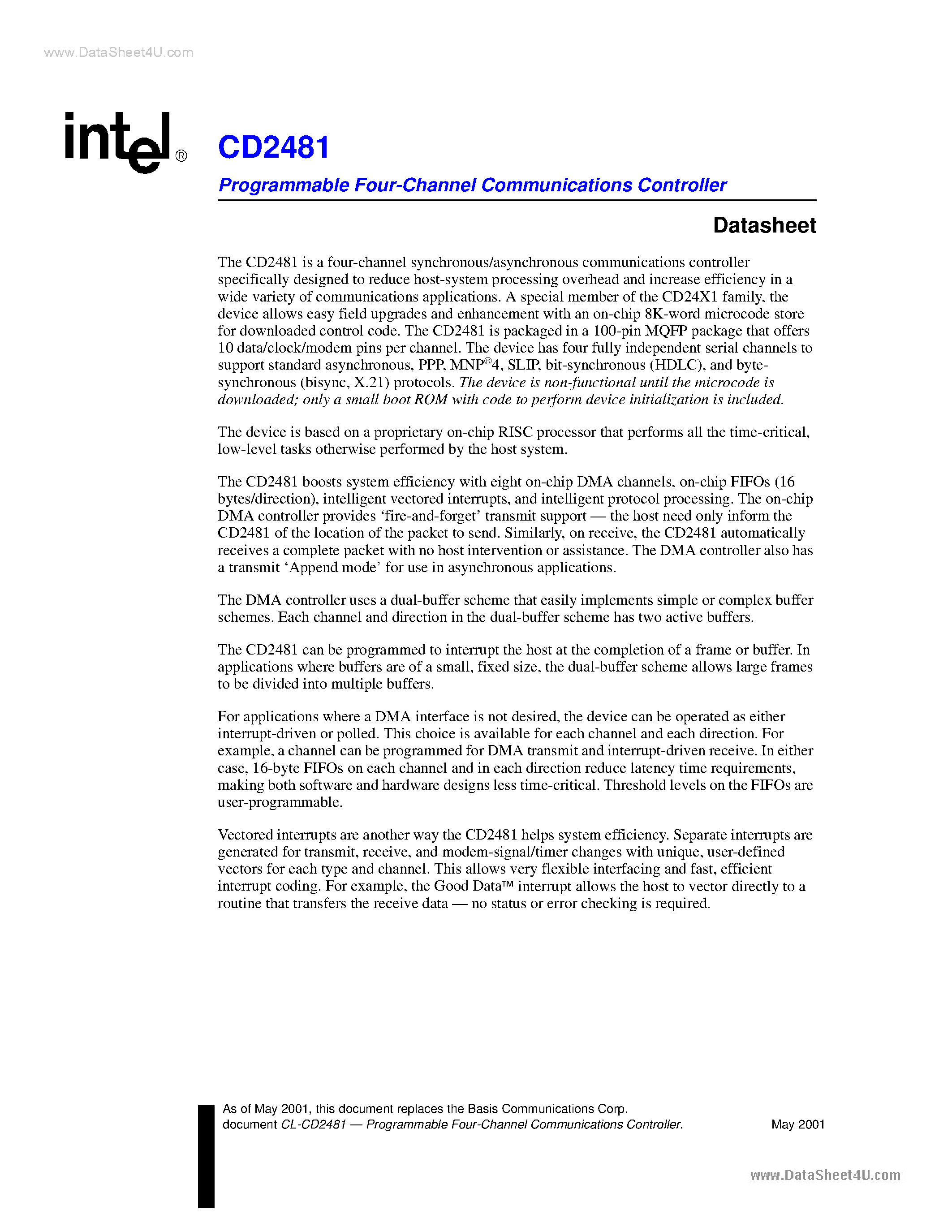 Datasheet CD2481 - Programmable 4-Channel Communications Controller page 1