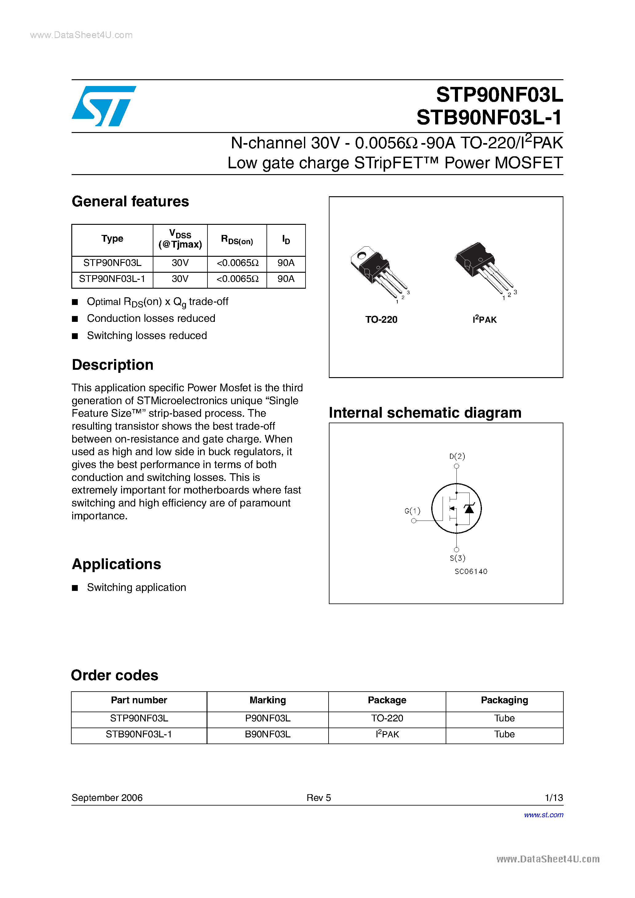 Datasheet P90NF03L - Search -----> STP90NF03L page 1