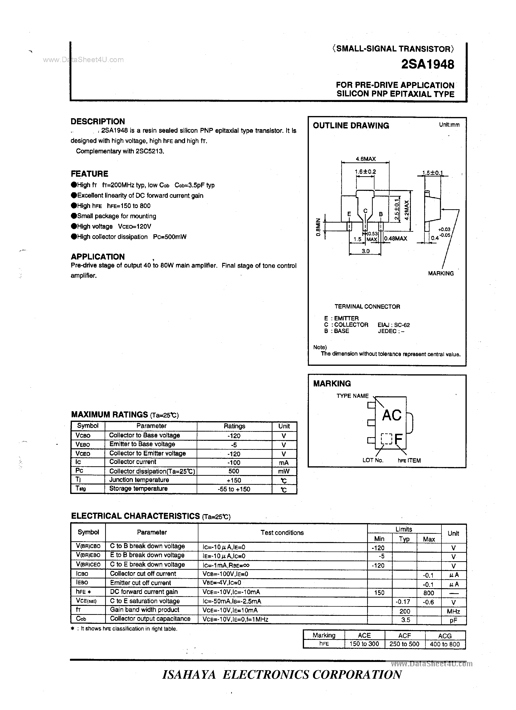 Datasheet 2SA1948 - SMALL-SIGNAL TRANSISTOR page 1