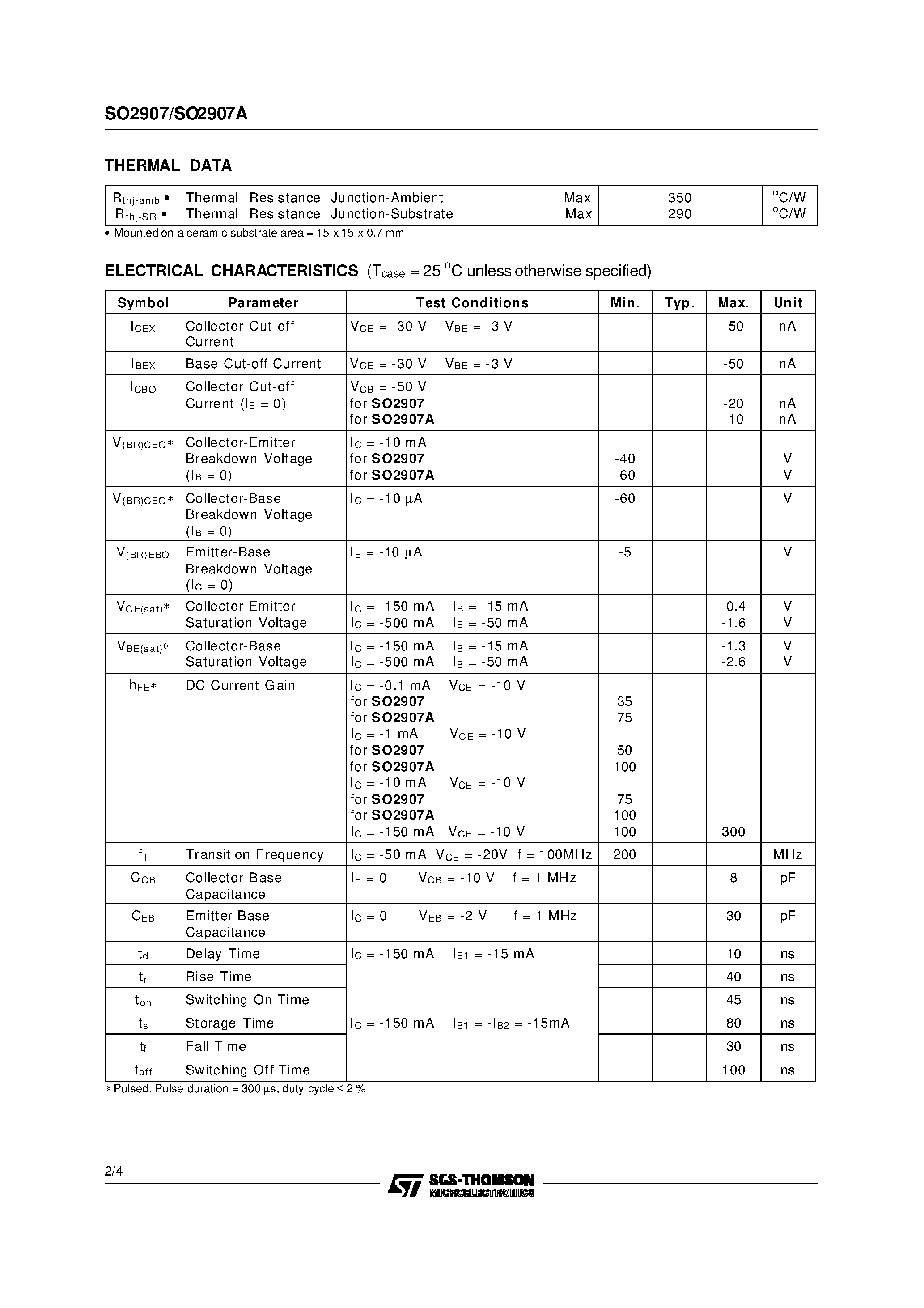 Datasheet SO2907 - SMALL SIGNAL PNP TRANSISTORS page 2
