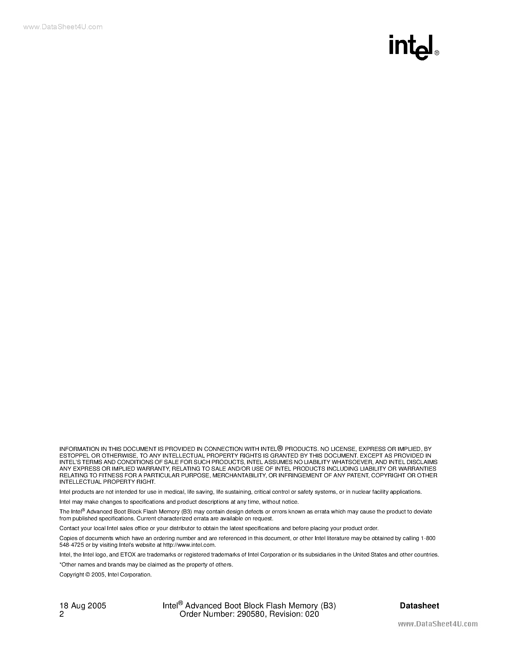 Datasheet JS28F008 page 2 Datasheet JS28F008 - (JS28Fxxx) Advanced Boot Block Flash Memory page 2