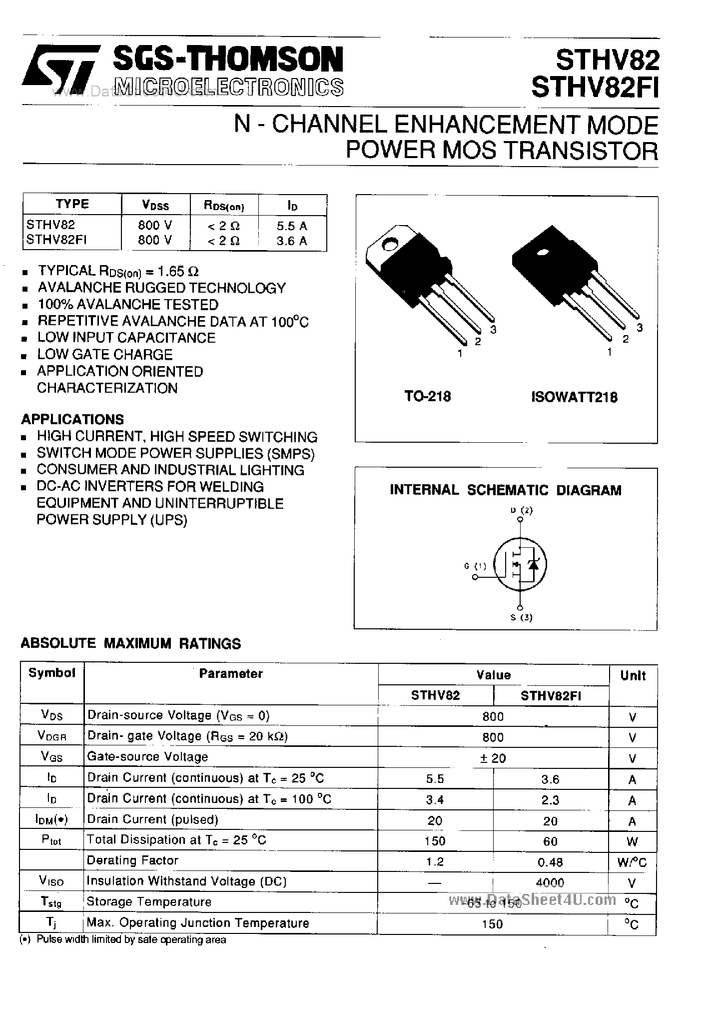 Datasheet STHV82 - N-Channel Enhancement Mode Power MOS Transistor page 1