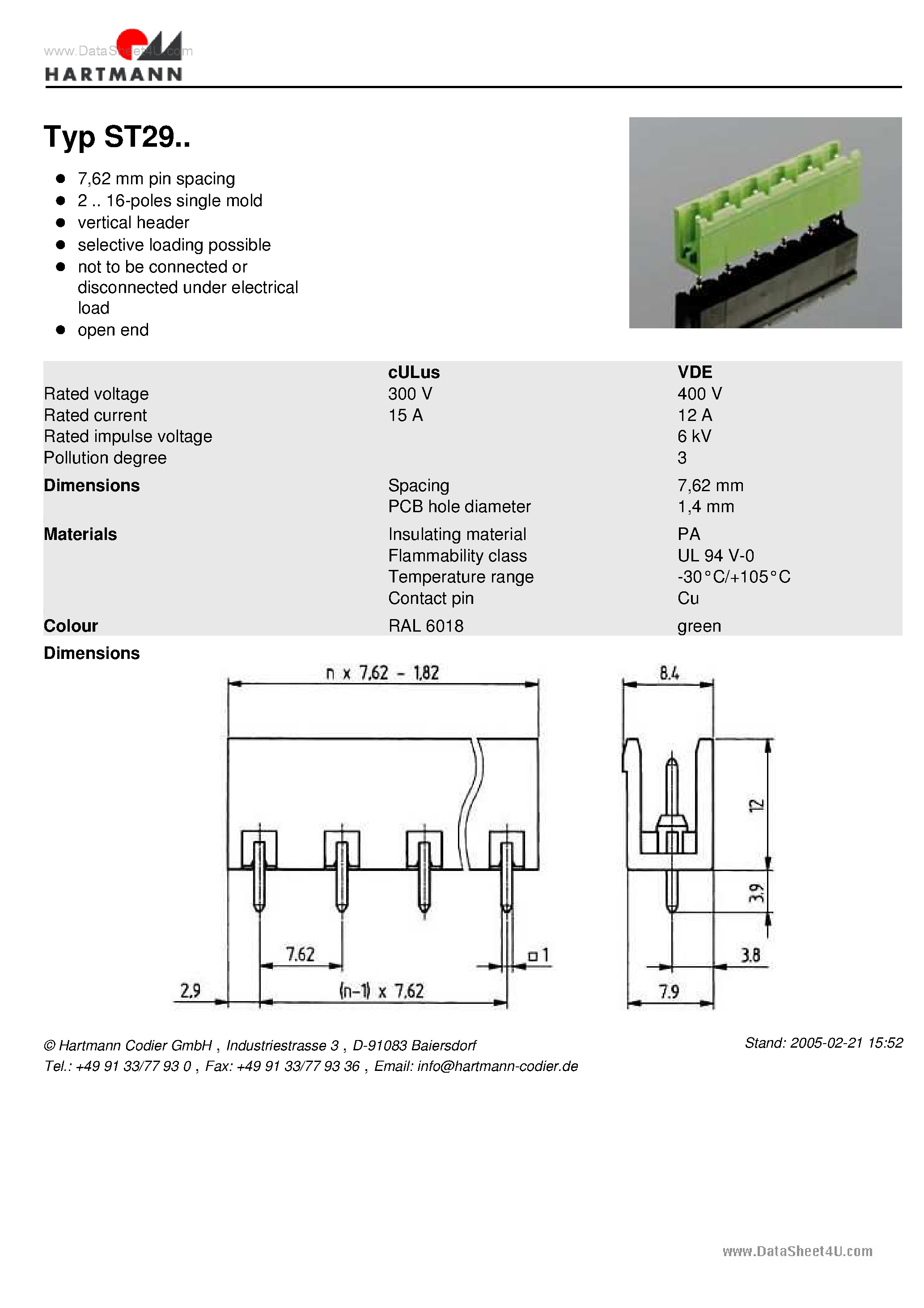 Datasheet ST2904 page 1 Datasheet ST2904 - (ST29xx) Connector page 1
