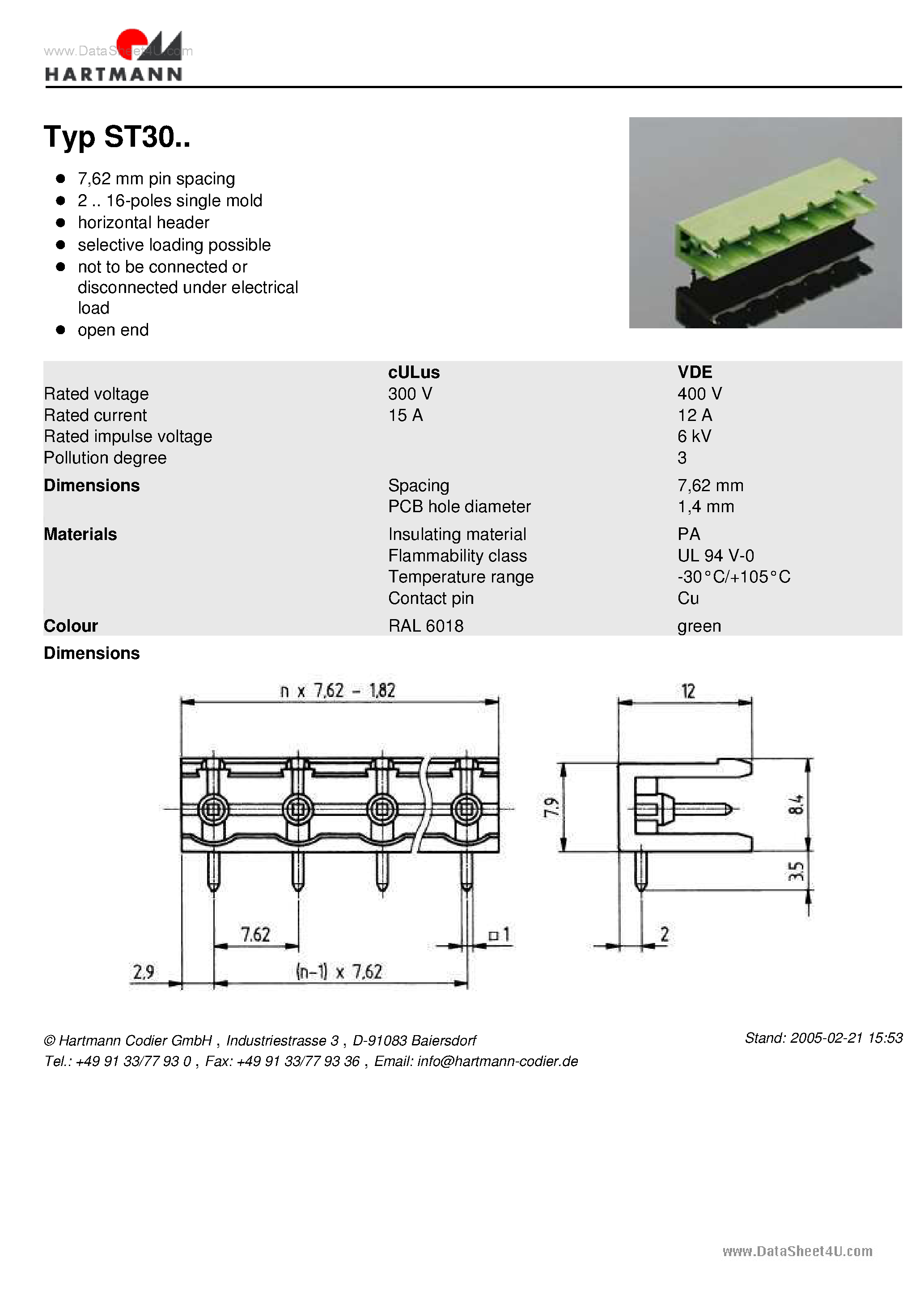 Datasheet ST3010 page 1 Datasheet ST3010 - (ST30xx) Connector page 1