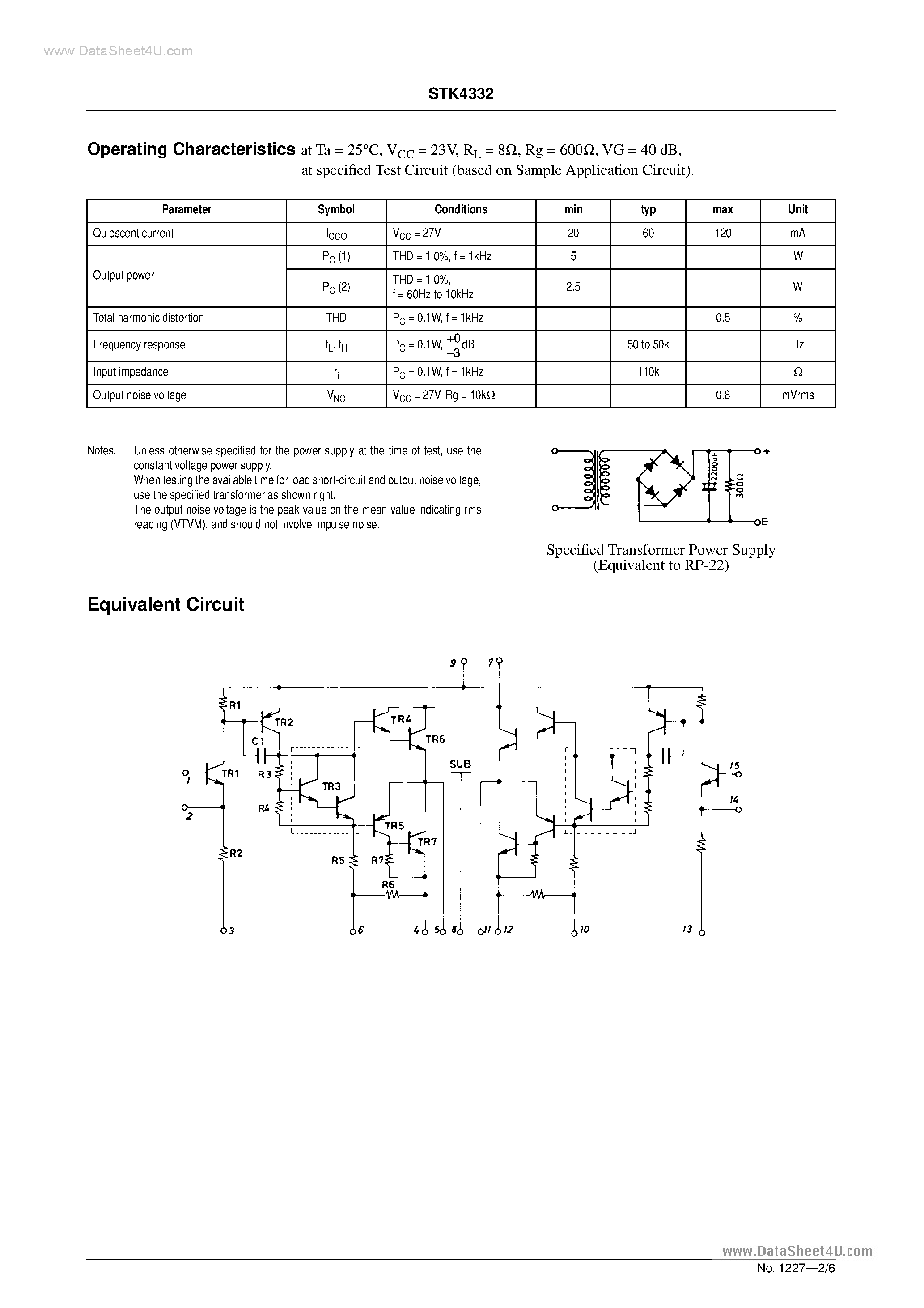 Datasheet STK4332 page 2 Datasheet STK4332 - AF Power Amplifier page 2