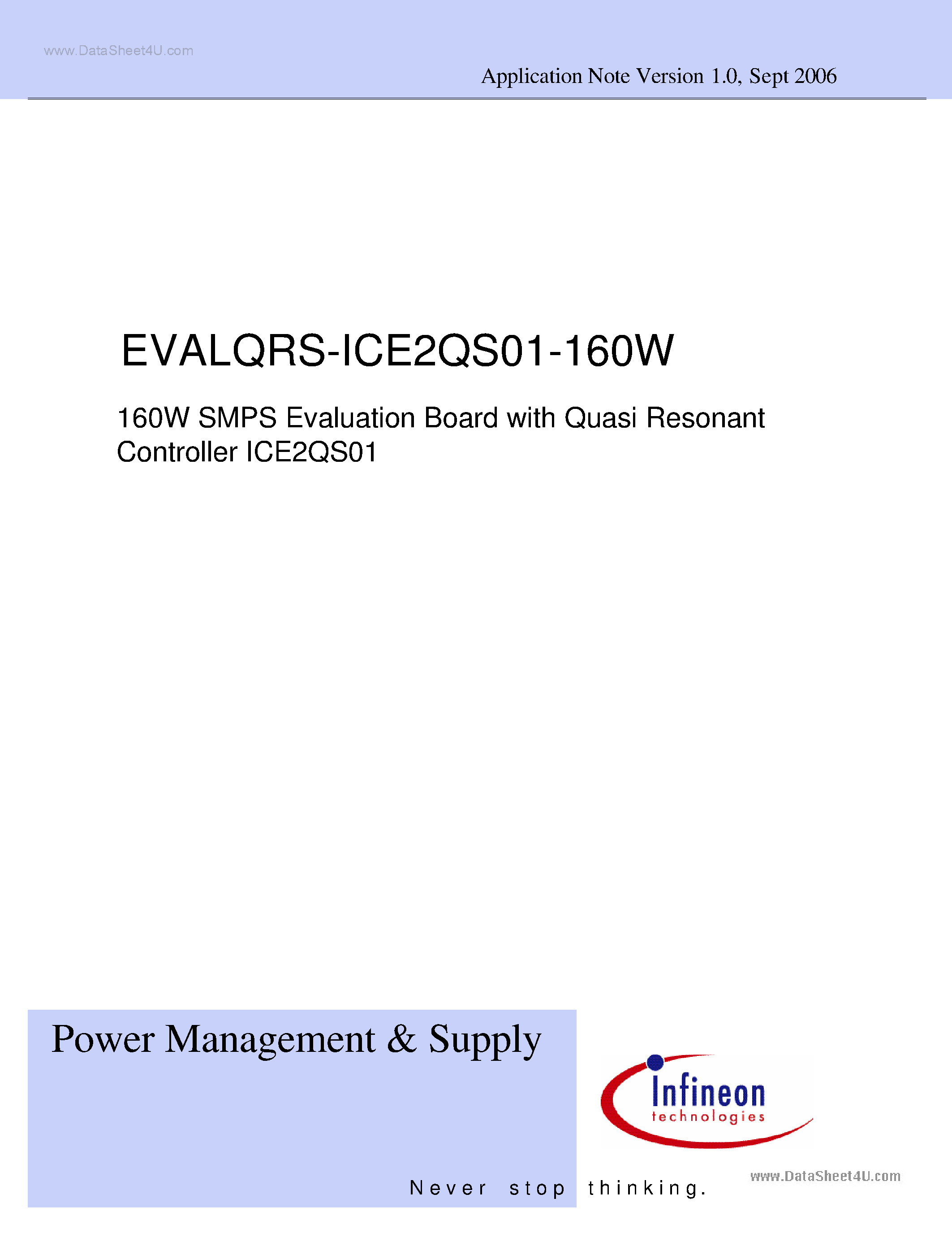 Datasheet ICE2QS01-160W - 160W SMPS Evaluation Board page 1