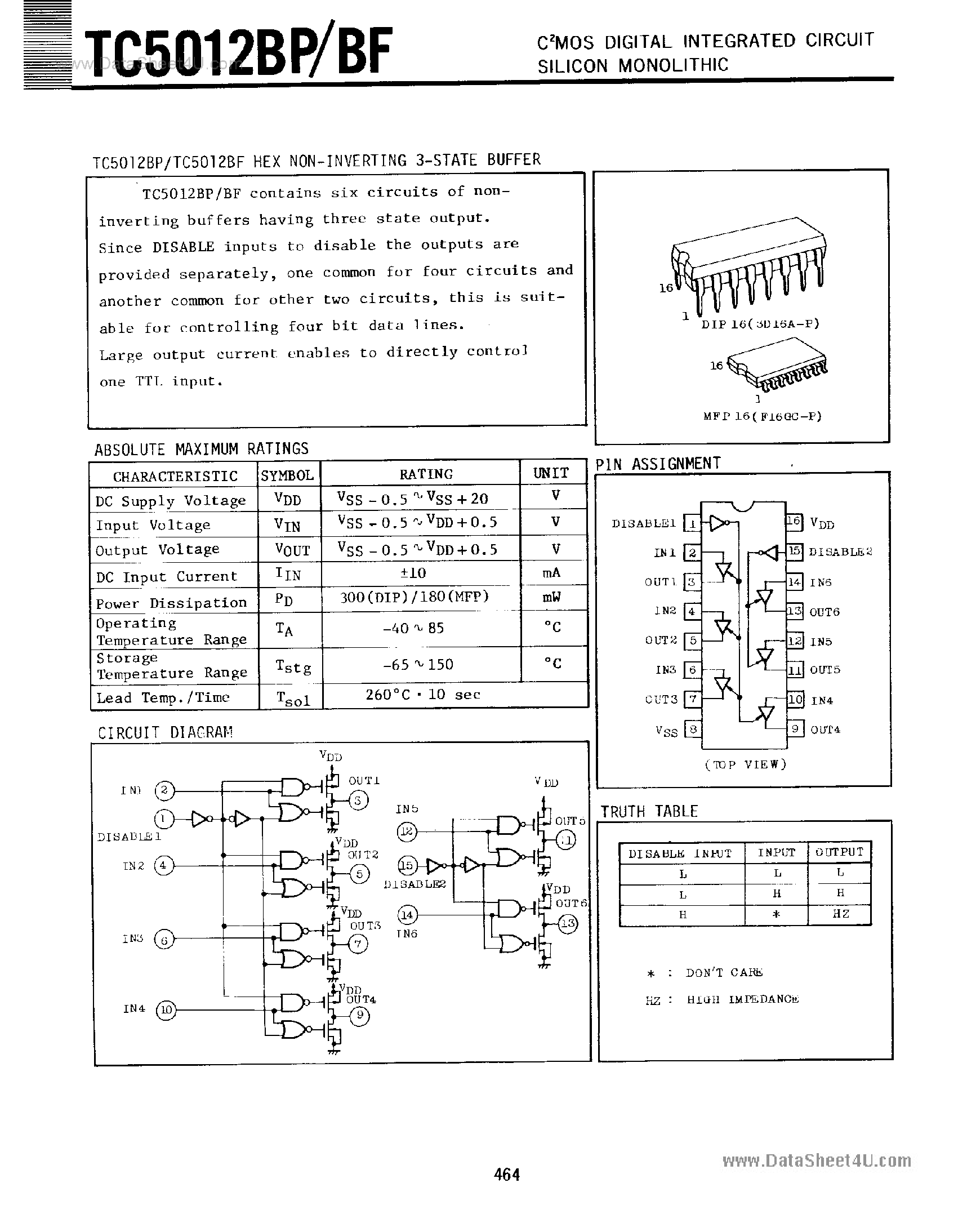 Datasheet TC5012BF - CMOS DIGITAL INTEGRATED CIRCUIT SILICON MONOLITHIC page 1