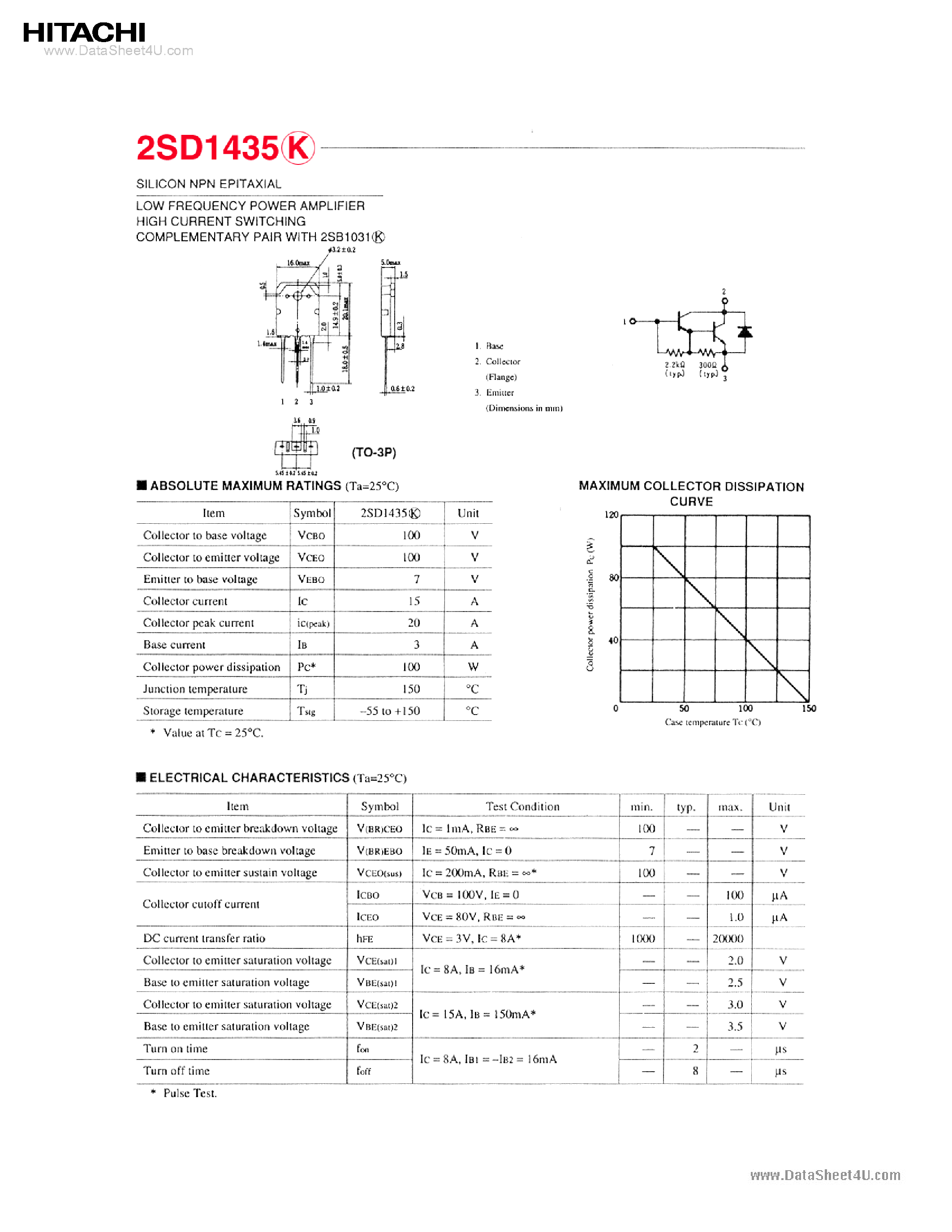 Datasheet 2SD1435 - SILICON NPN EPITAXIAL LOW FREQUENCY POWER AMPLIFIER HIGH CURRENT SWITCHING page 1