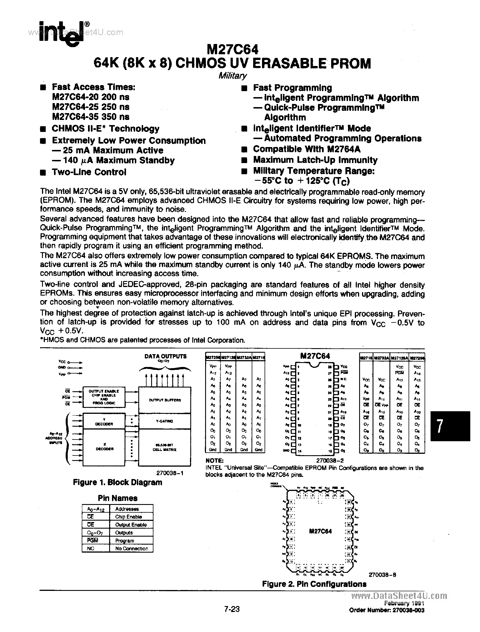 Datasheet M27C64 - 64K CHMOS UV EPROM page 1