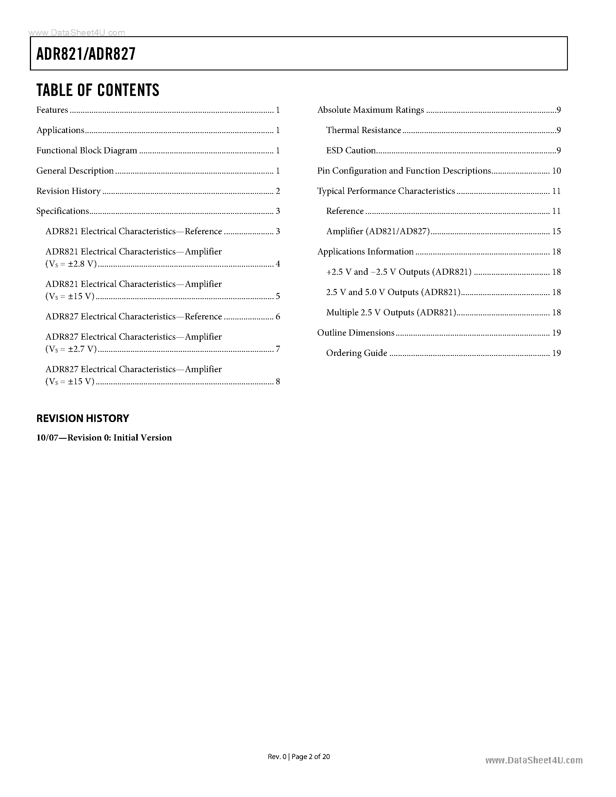 Даташит на микросхему ADR821 страница 2 Даташит ADR821 - (ADR821 / ADR827) precision voltage reference and op amp страница 2