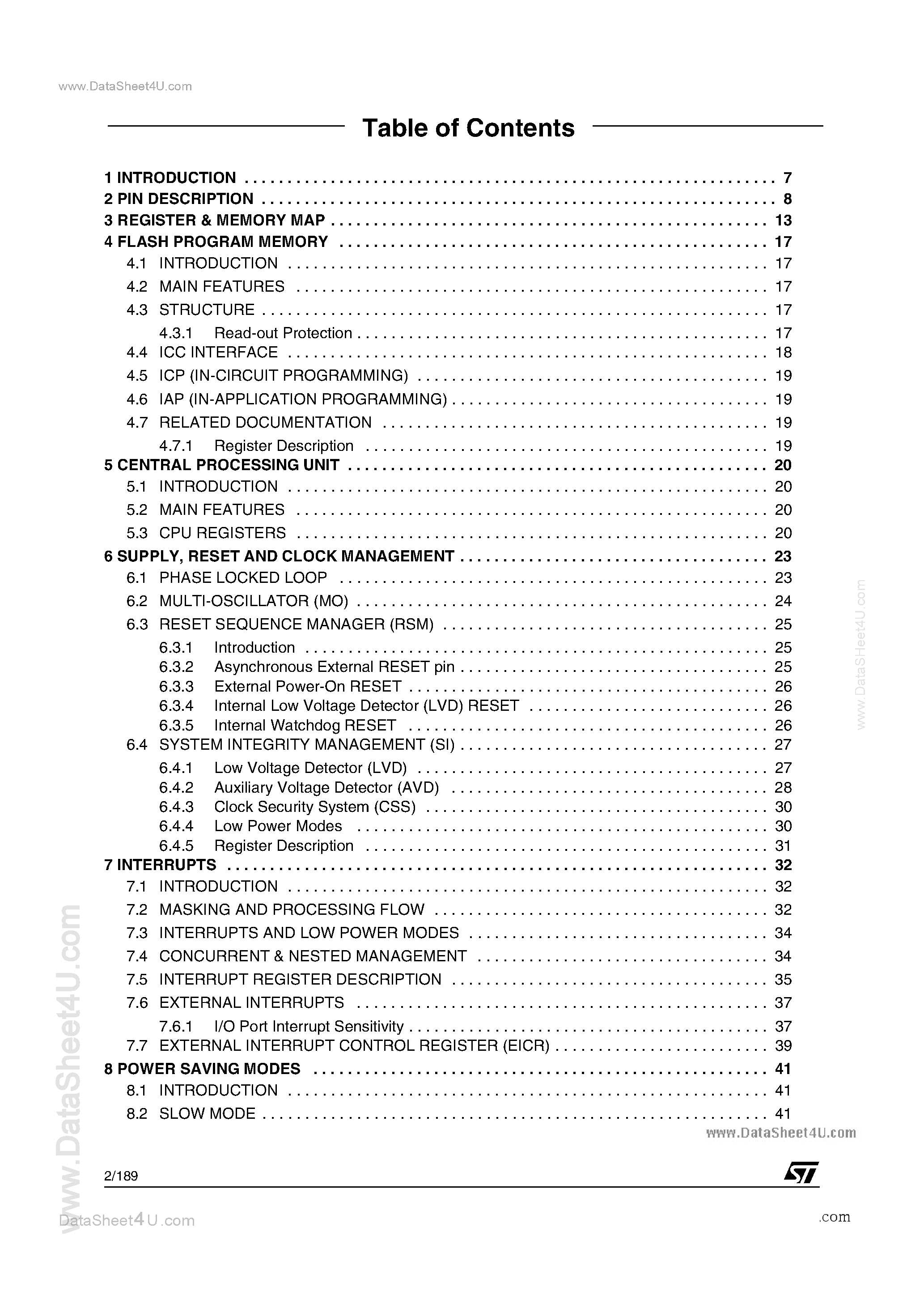 Datasheet F321ARQTA page 2 Datasheet F321ARQTA - Search -----> ST72F321 page 2