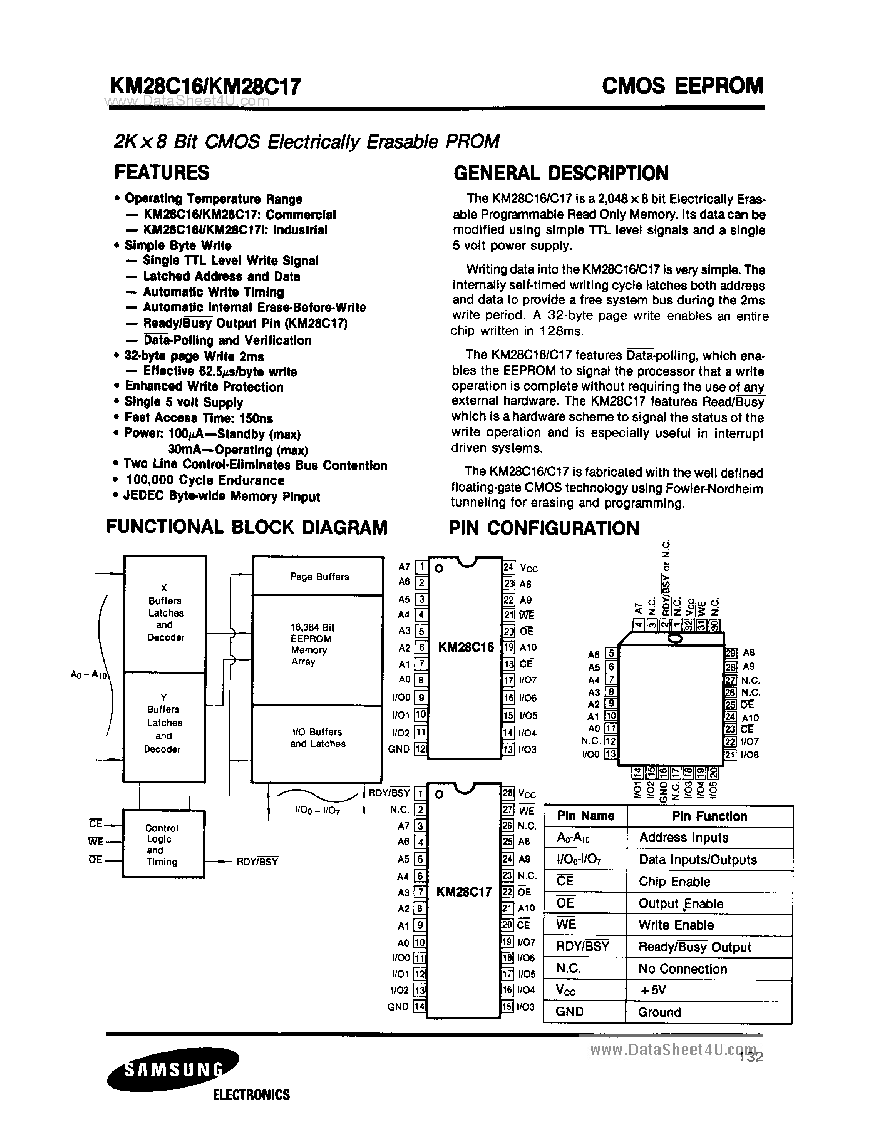 Даташит на микросхему KM28C16 страница 1 Даташит KM28C16 - (KM28C16 / KM28C17) 2K X 8-Bit CMOS EEPROM страница 1