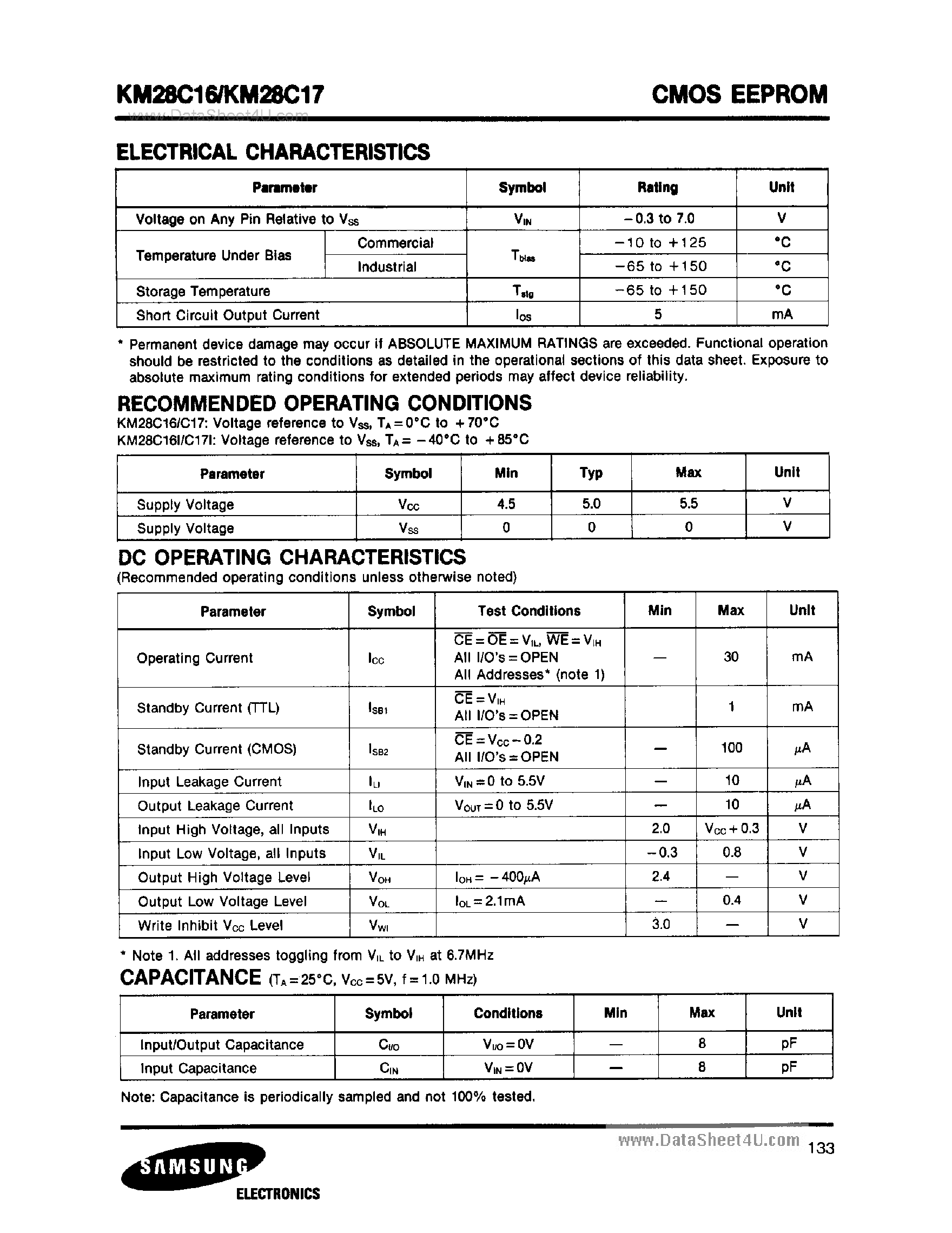 Даташит на микросхему KM28C16 страница 2 Даташит KM28C16 - (KM28C16 / KM28C17) 2K X 8-Bit CMOS EEPROM страница 2