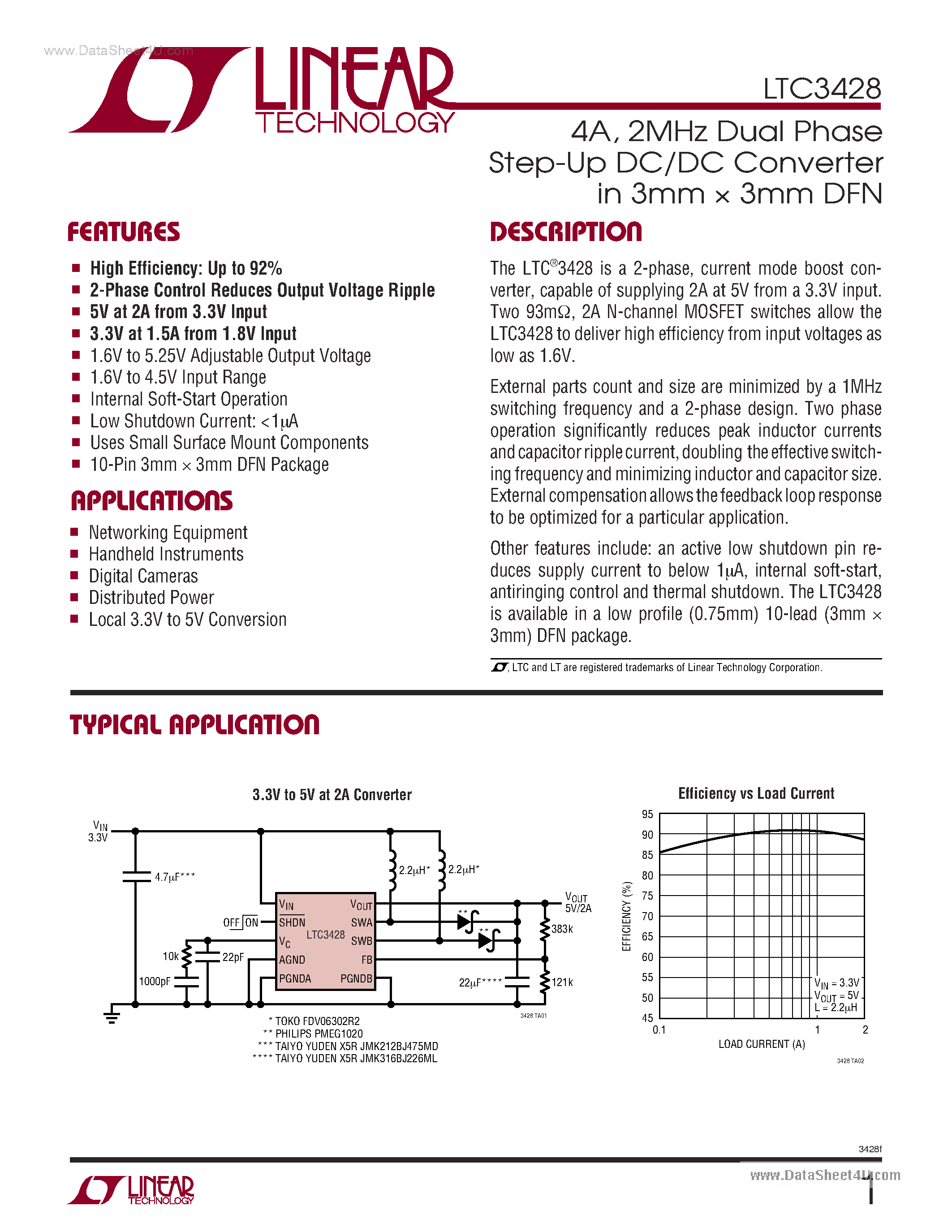 Datasheet LTC3428 - 2MHz Dual Phase Step-Up DC/DC Converter page 1